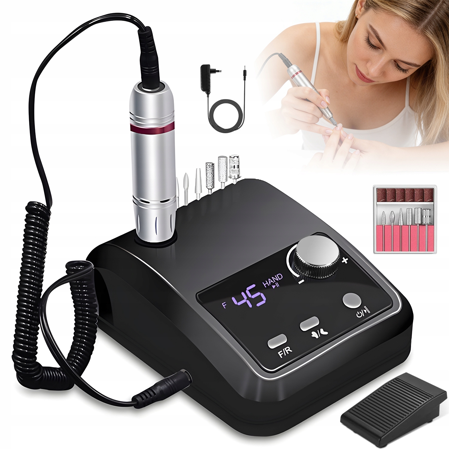 Bruska S LCD Pedálem 45000 Rpm Manikúra Pedikúra