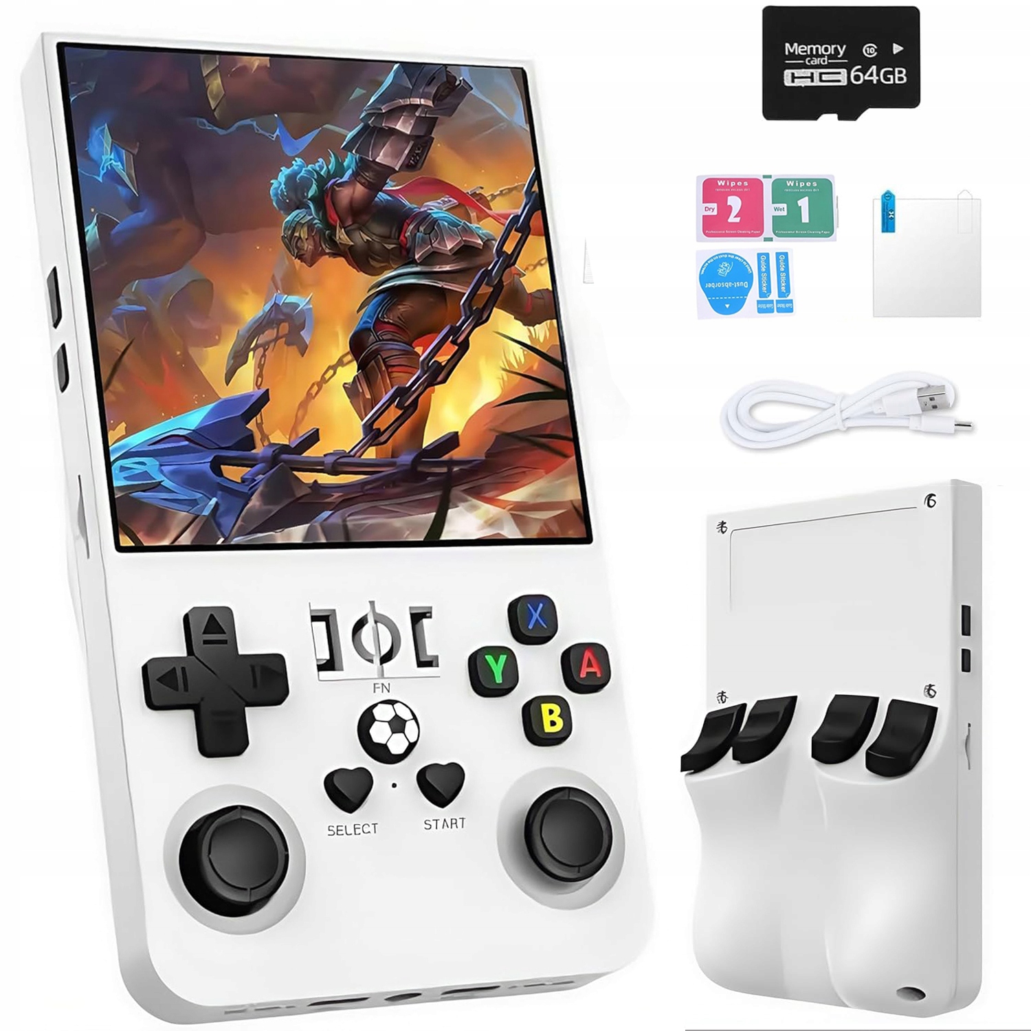 R36MAX Retro Herní Konzole S 18 000+ Herami, Mini Přenosná 64GB Karta Bílá