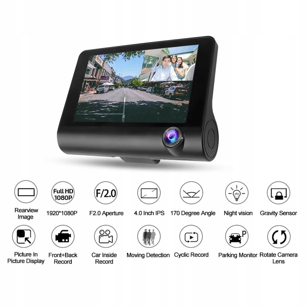 WIDEOREJESTRATOR 3w1 FullHD 1080p YC-001 T655 170° Przekątna ekranu 4