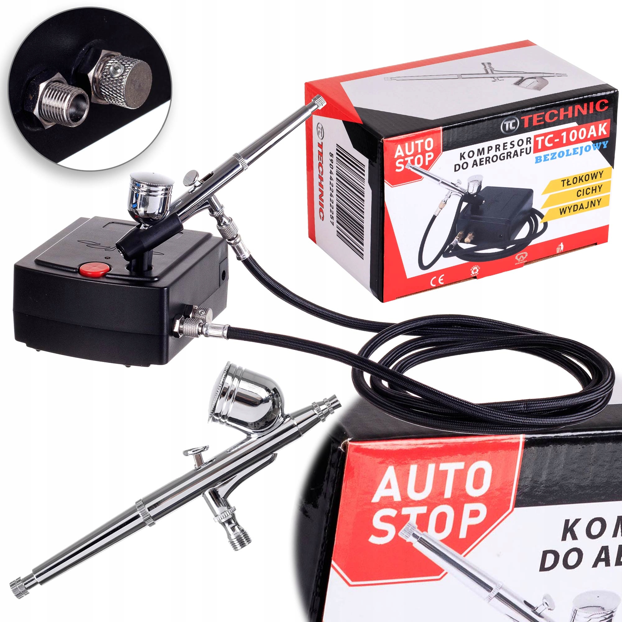 Bezolejový Kompresor Pro Airbrush S Airbrushem 0,3 MM A Hadicí 1,8 M