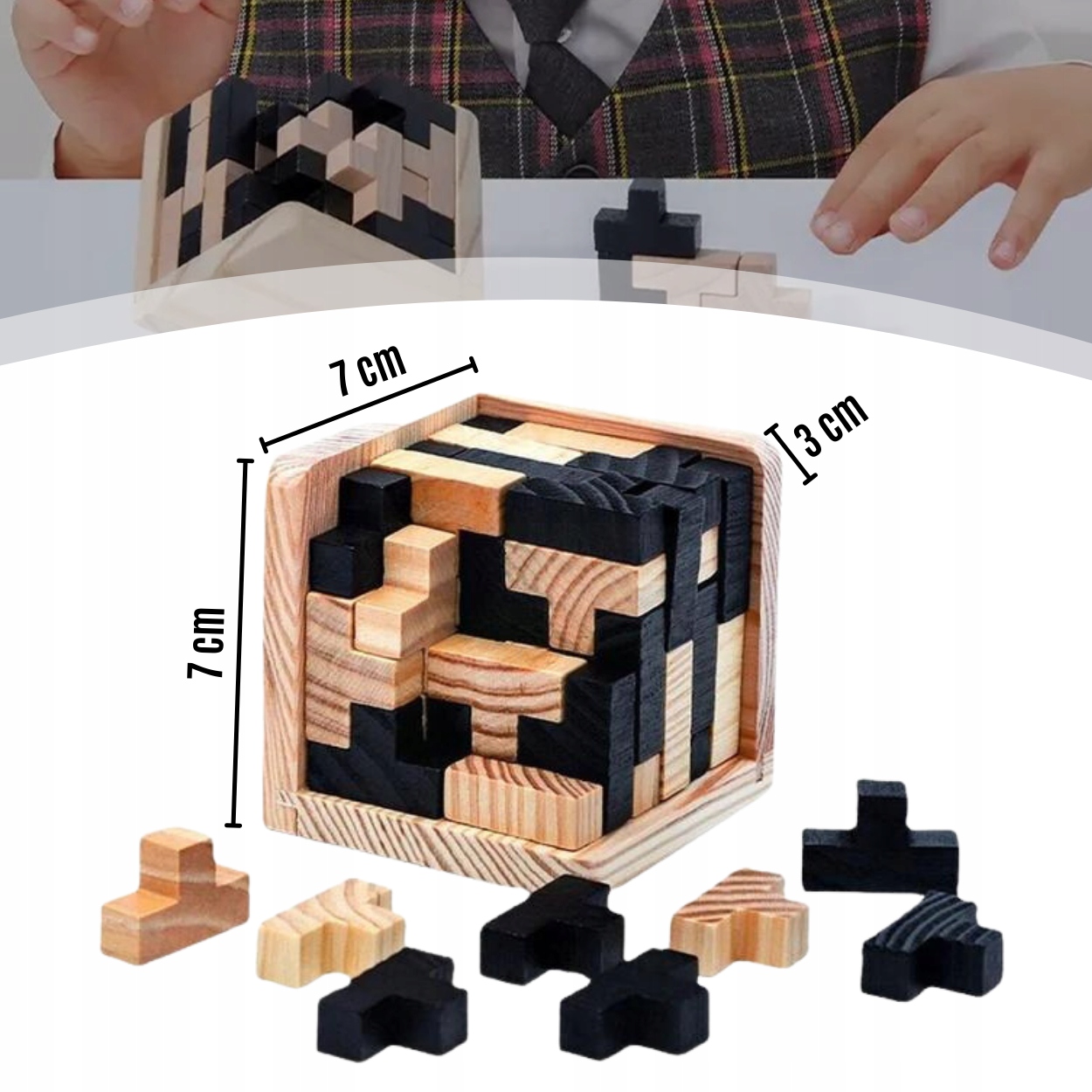 KREATYWNA ŁAMIGŁÓWKA KOSTKA DO UKŁADANIA PUZZLE DREWNIANE 3D DO ROZWIĄZANIA Materiał drewno