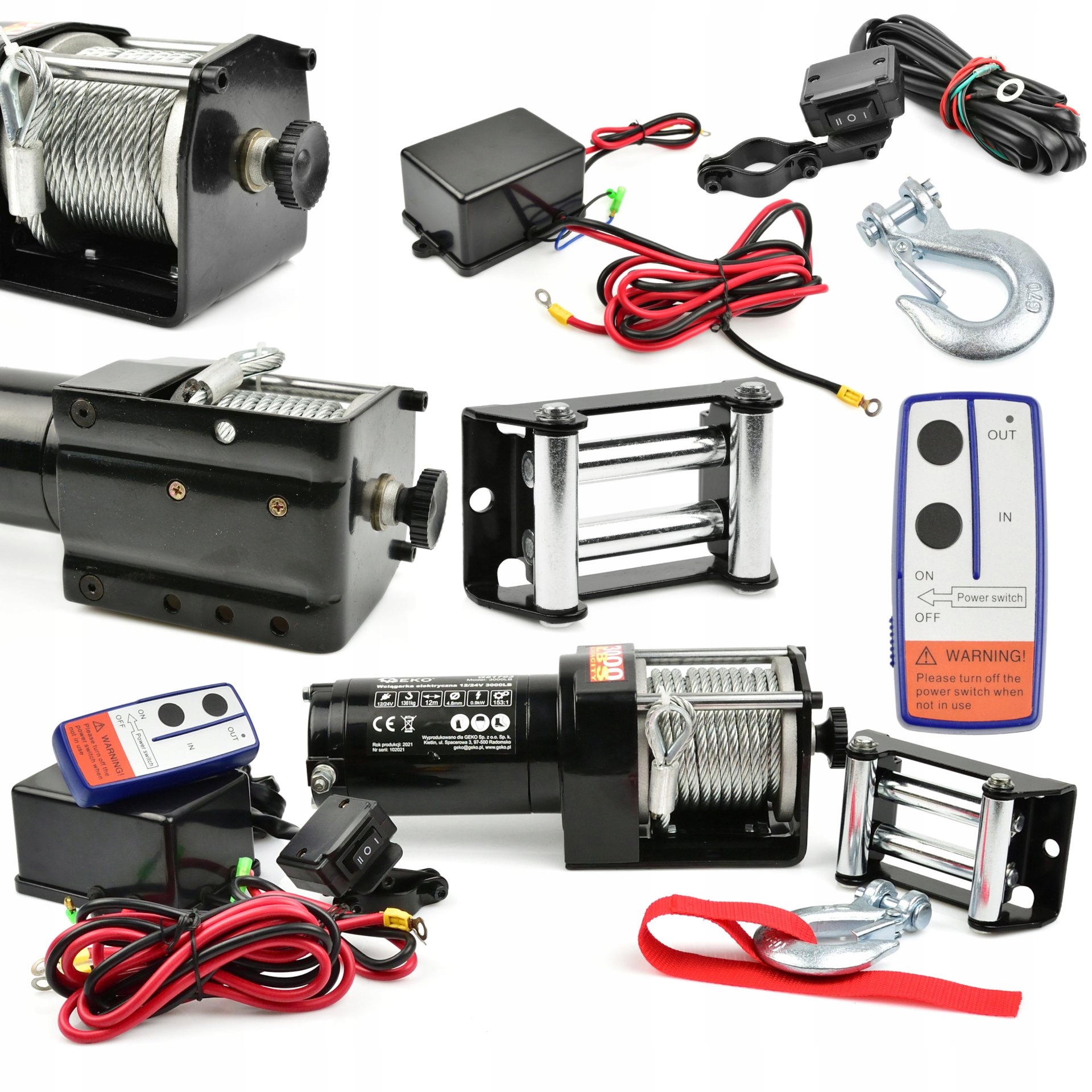 WYCIĄGARKA WCIĄGARKA AKUMULATOROWA do Quada PŁUGA 12V 3000LBS ROLKI + PILOT Model G81703