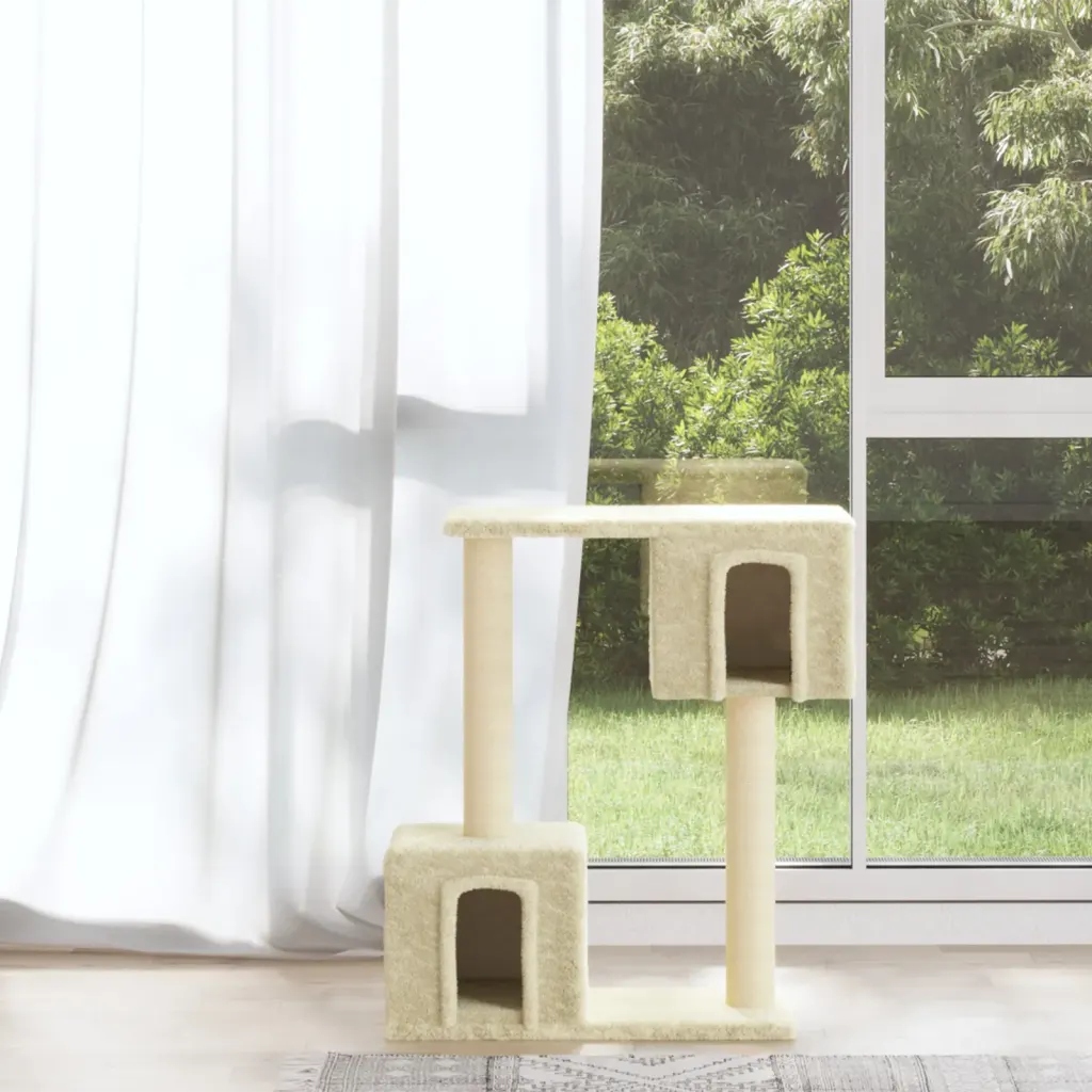 Levně Škrabadlo pro kočky sisalovými sloupky krémové 60 cm