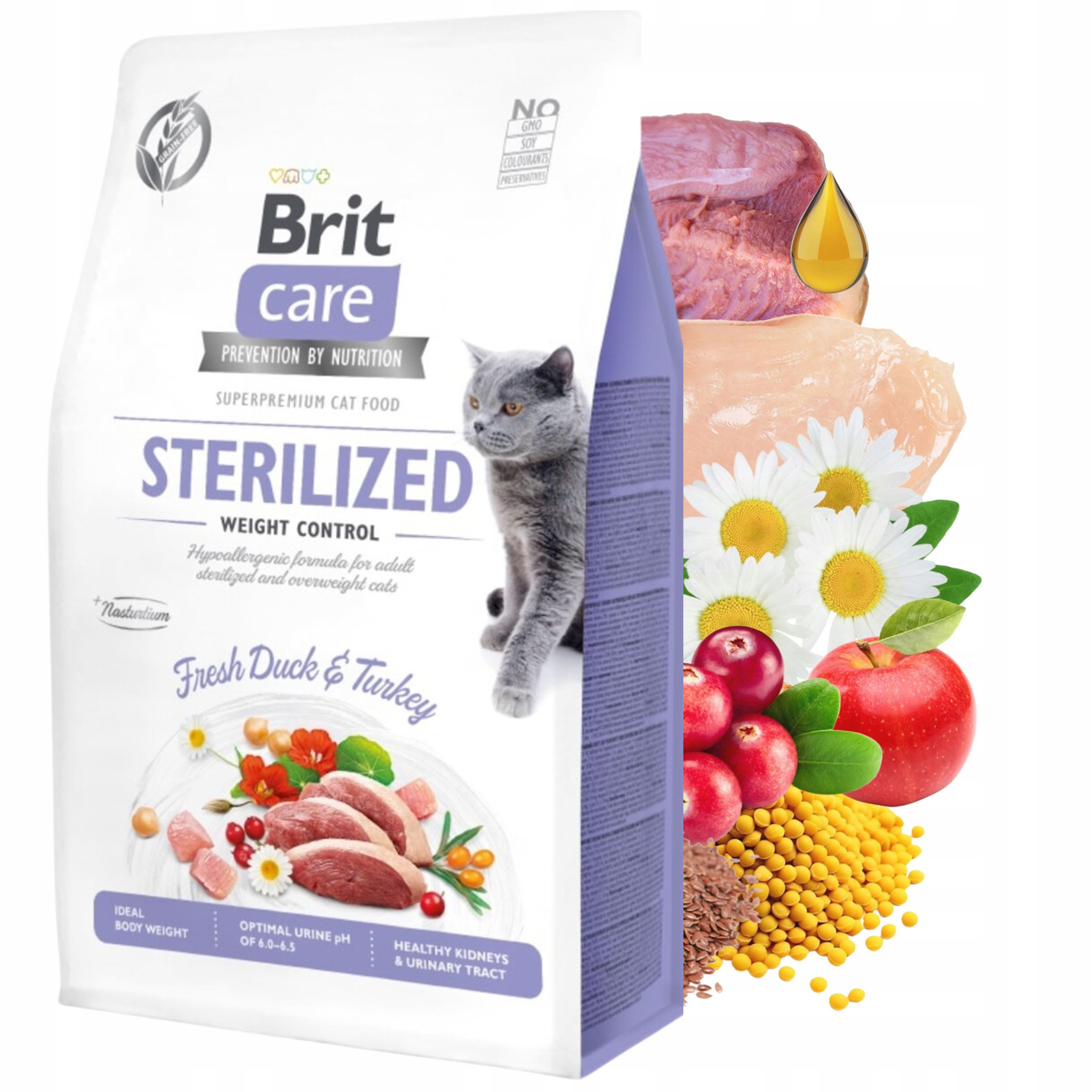 Levně Brit Care Sterilized Weight Control suché krmivo pro kočky Kachna Krůta 2 kg