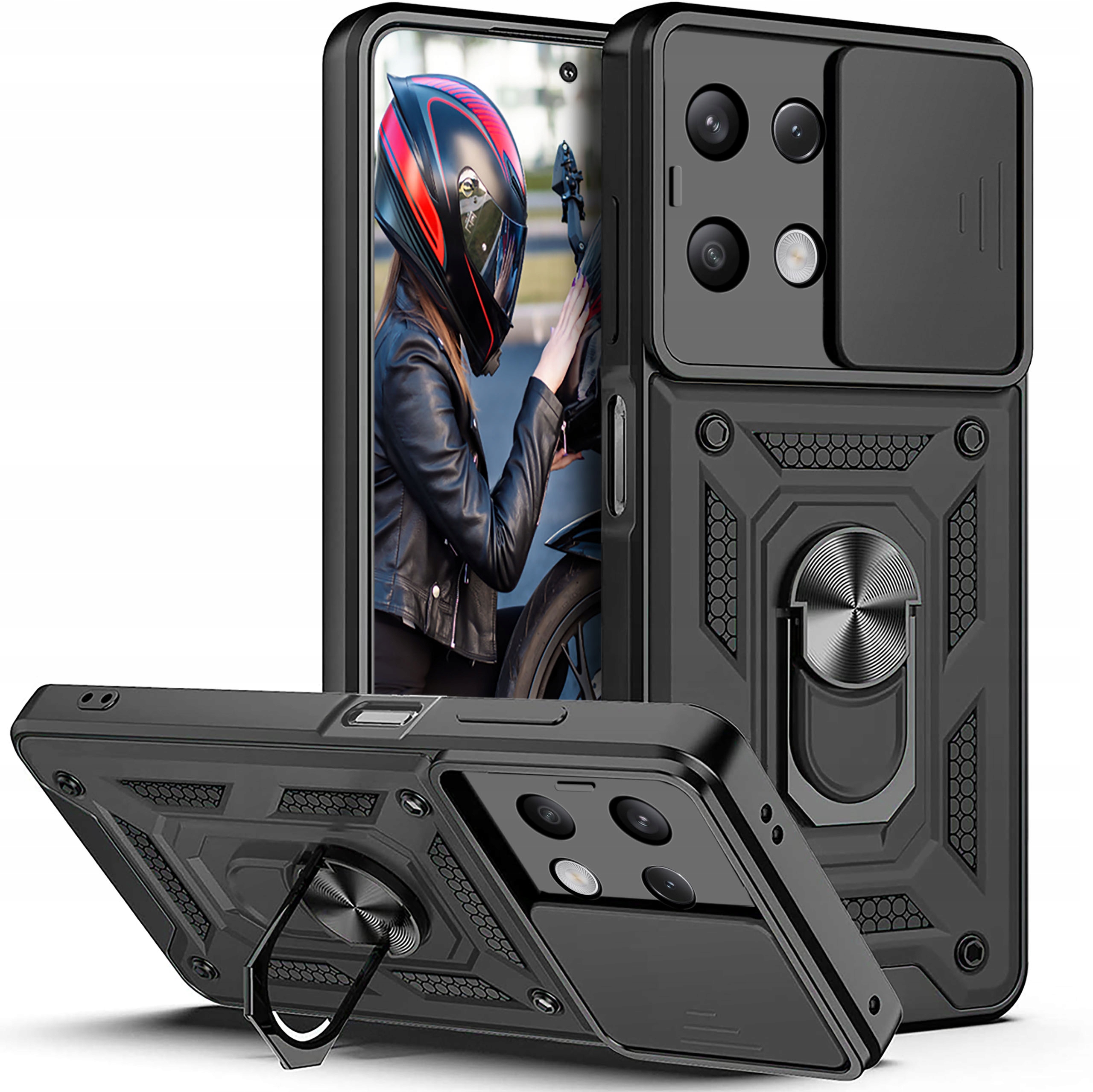 Etui do Xiaomi Redmi Note 13 Pro 5G PANCERNE SLIDE RING CASE + SZKŁO 9H Dedykowany model Redmi Note 13 Pro 5G