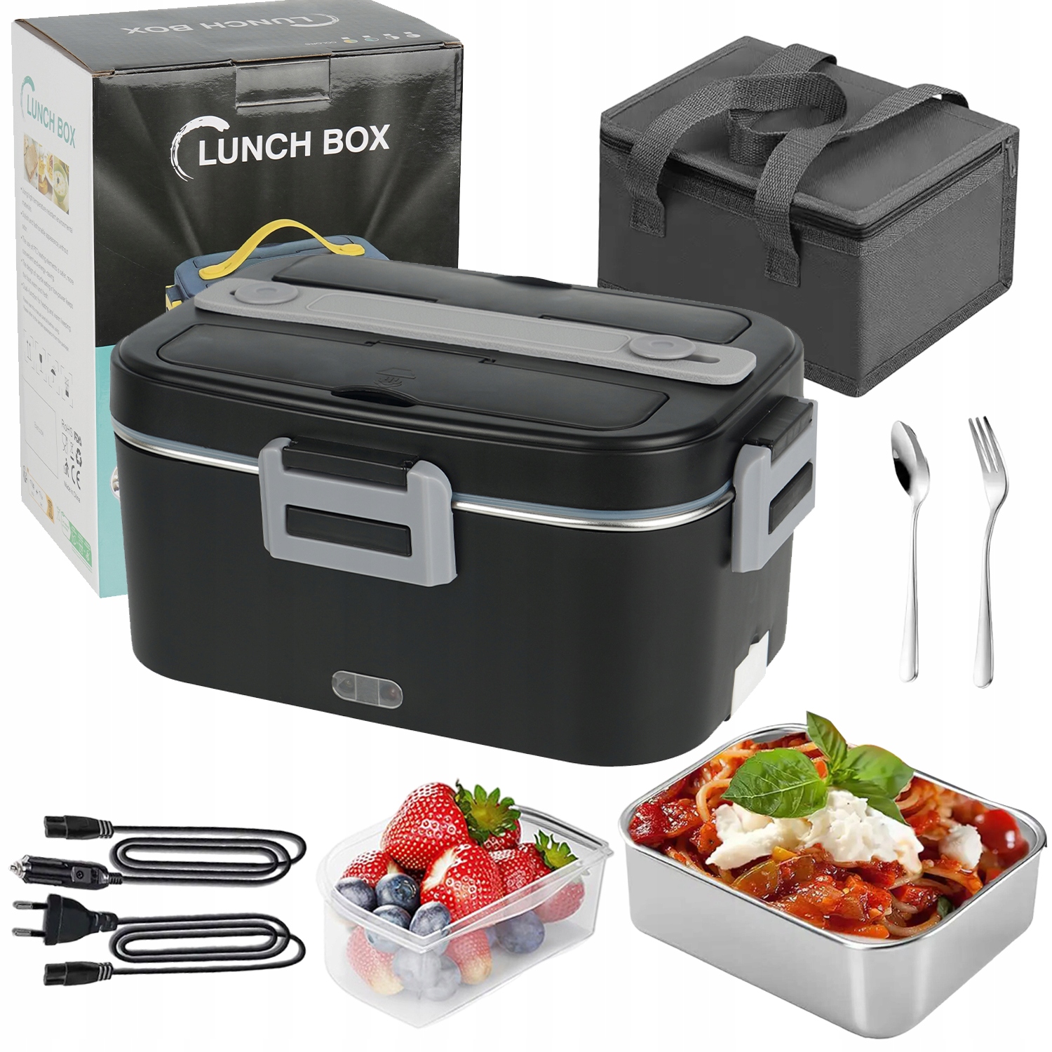 Lunchbox Podgrzewany Elektryczny 1.8L Z Torbą I Dwoma Zasilaczami