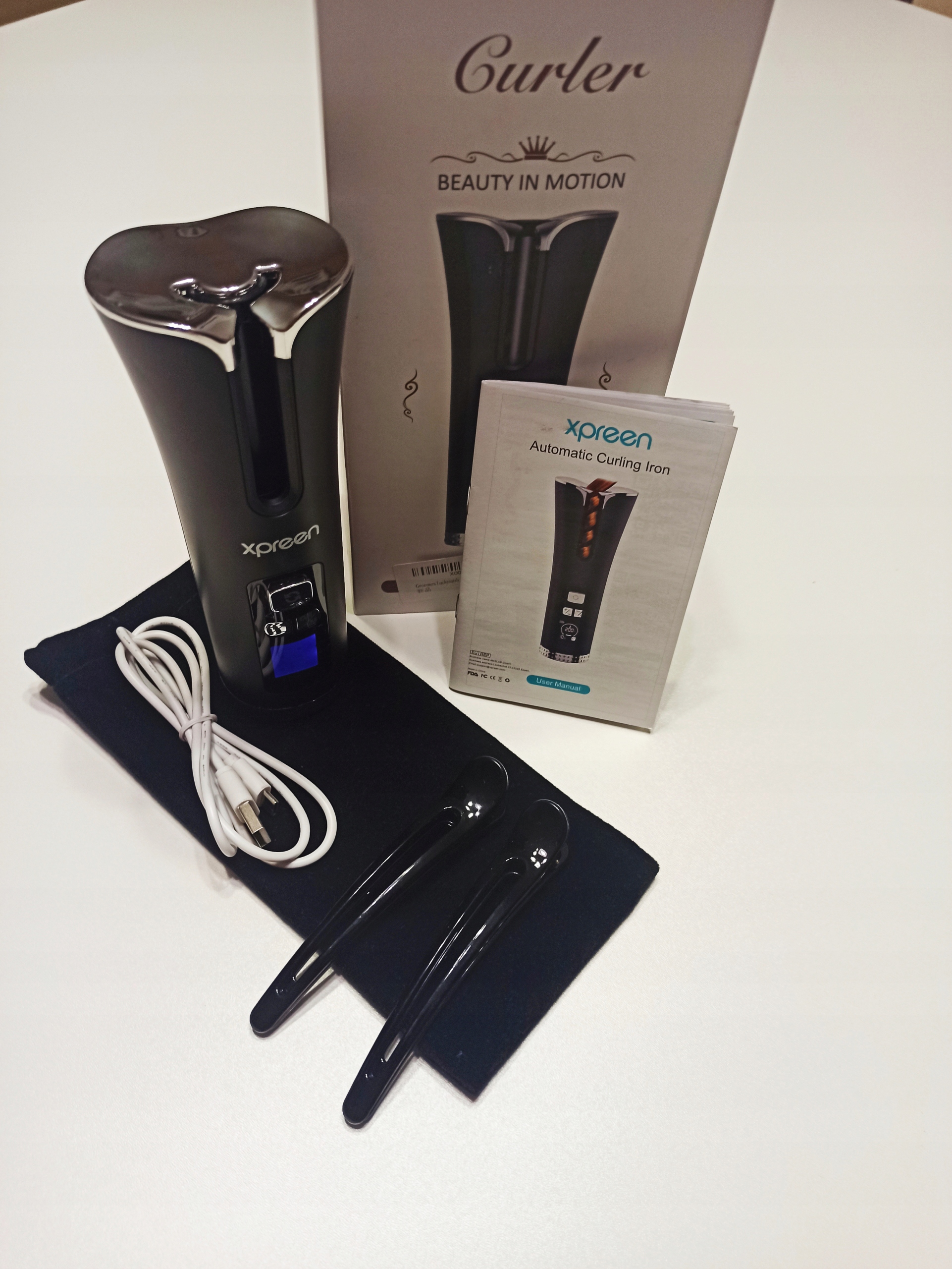 AUTOMATYCZNA LOKÓWKA DO WŁOSÓW OBROTOWA LCD USB Kolor dominujący czarny