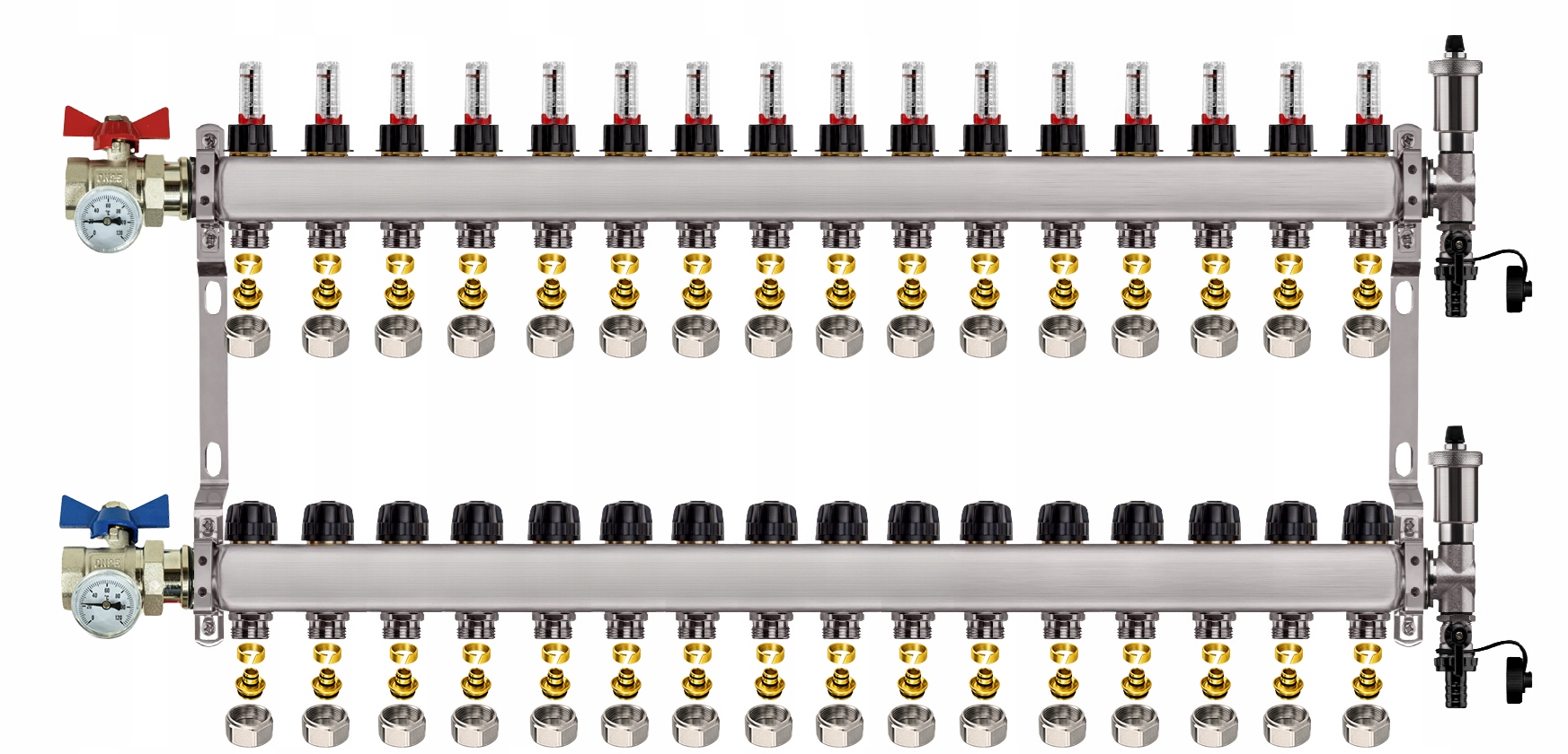 Rozdělovač Pro Podlahovku 16 Nerezových Okruhů Ventily Pex Spojky