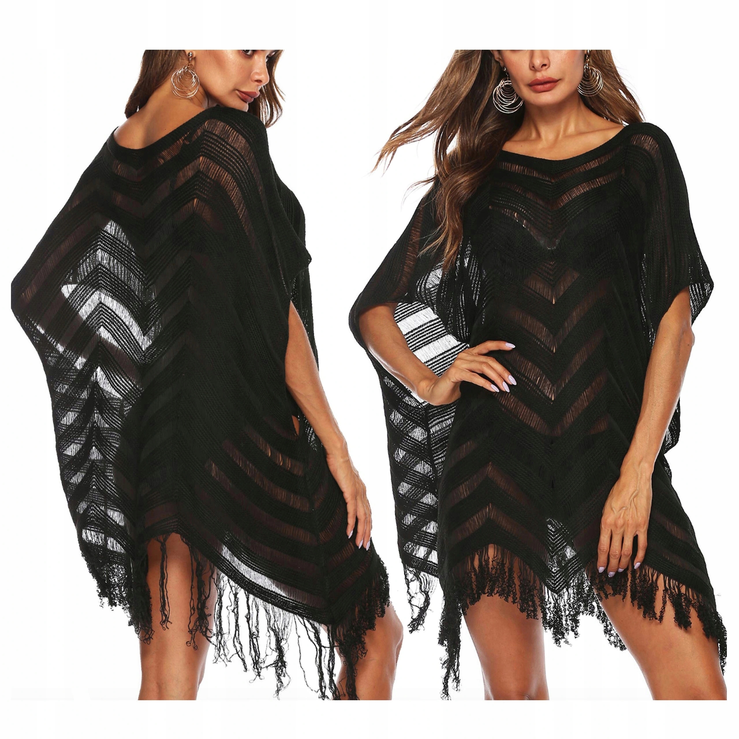 

Czarne Pareo tunika plażowa Luźna sukienka Boho