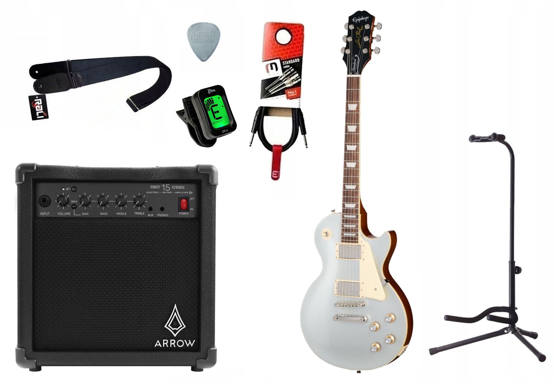 Elektrická kytara Epiphone LesPaul Stnd 60s Sm zesilovač 15W kabelová sada