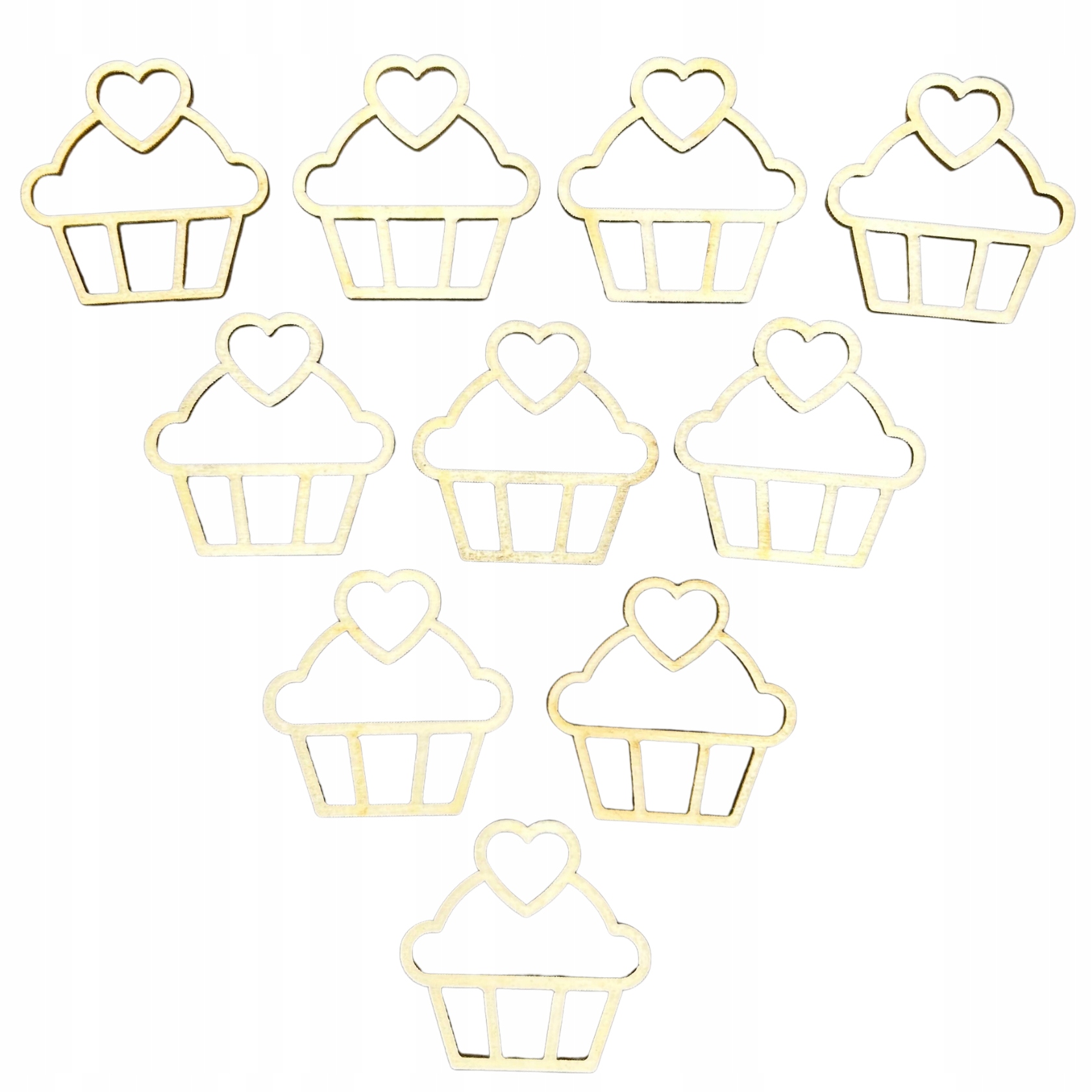 Scrapki Drewniane Babeczki z Sercem Muffiny 5cm Zestaw 10szt