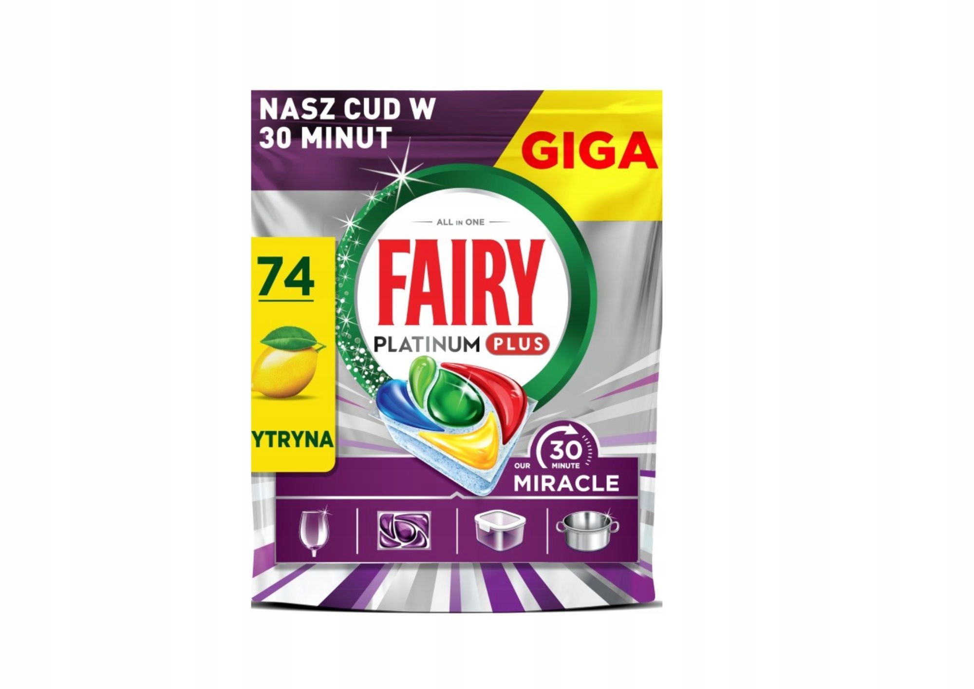 Fairy, Platinum Plus, Lemon, kapsułki do zmywarki, 74 szt.