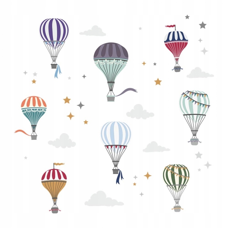 NAKLEJKA NA ŚCIANĘ KOLOROWE BALONY CHMURY NIEBO