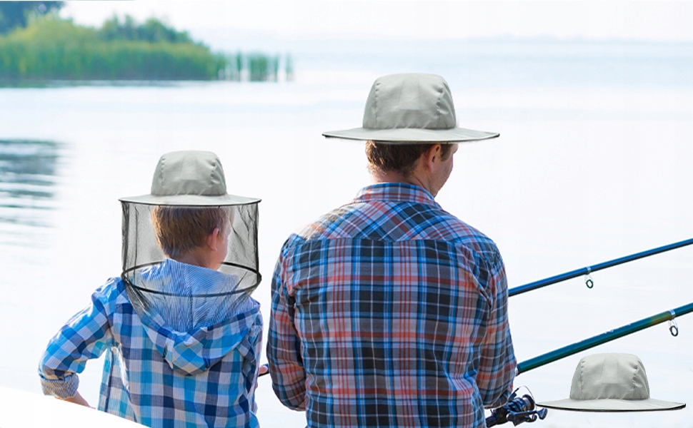 KAPELUSZ Z SIATKĄ NA KOMARY SZARY POLIESTER REGULOWANY NA CAMPING Marka bez marki