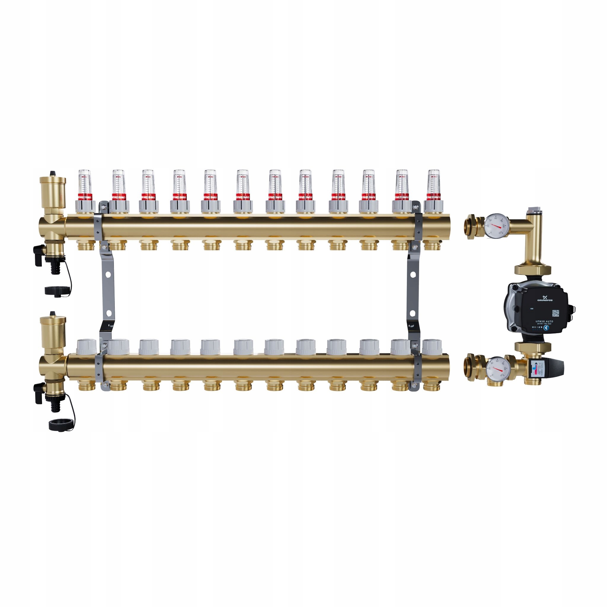 Rozdělovač pro podlahové topení 12 mosazných sekcí Pompa Grundfos