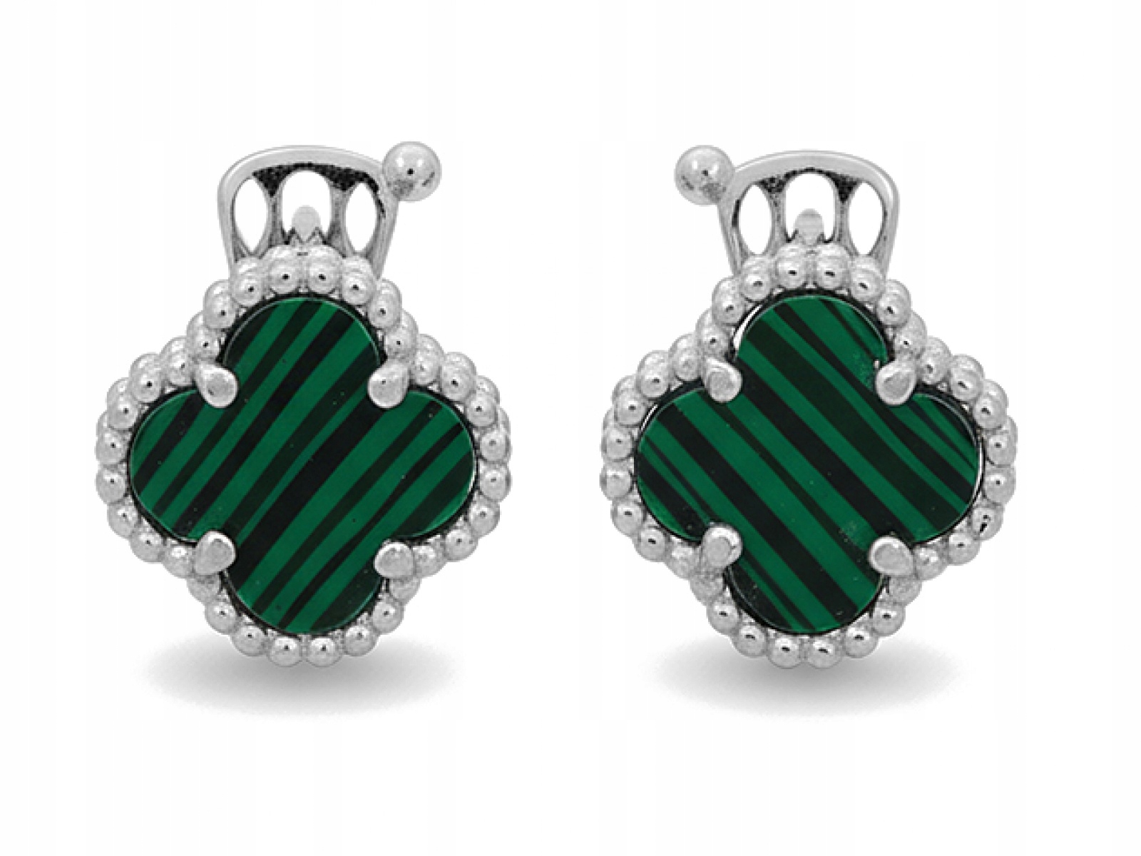 Dámské stříbrné náušnice 925 zelené Jetelky elegantní, efektní, módní