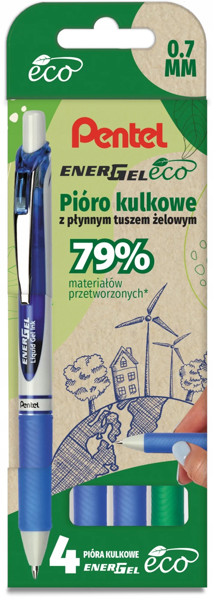 

Długopisy żelowe Pentel Energel BL-77 Eco 3+1ziel