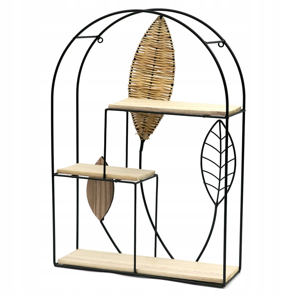 Polica Čierna Bronzová Kovová Ratanová 50x35 cm Boho