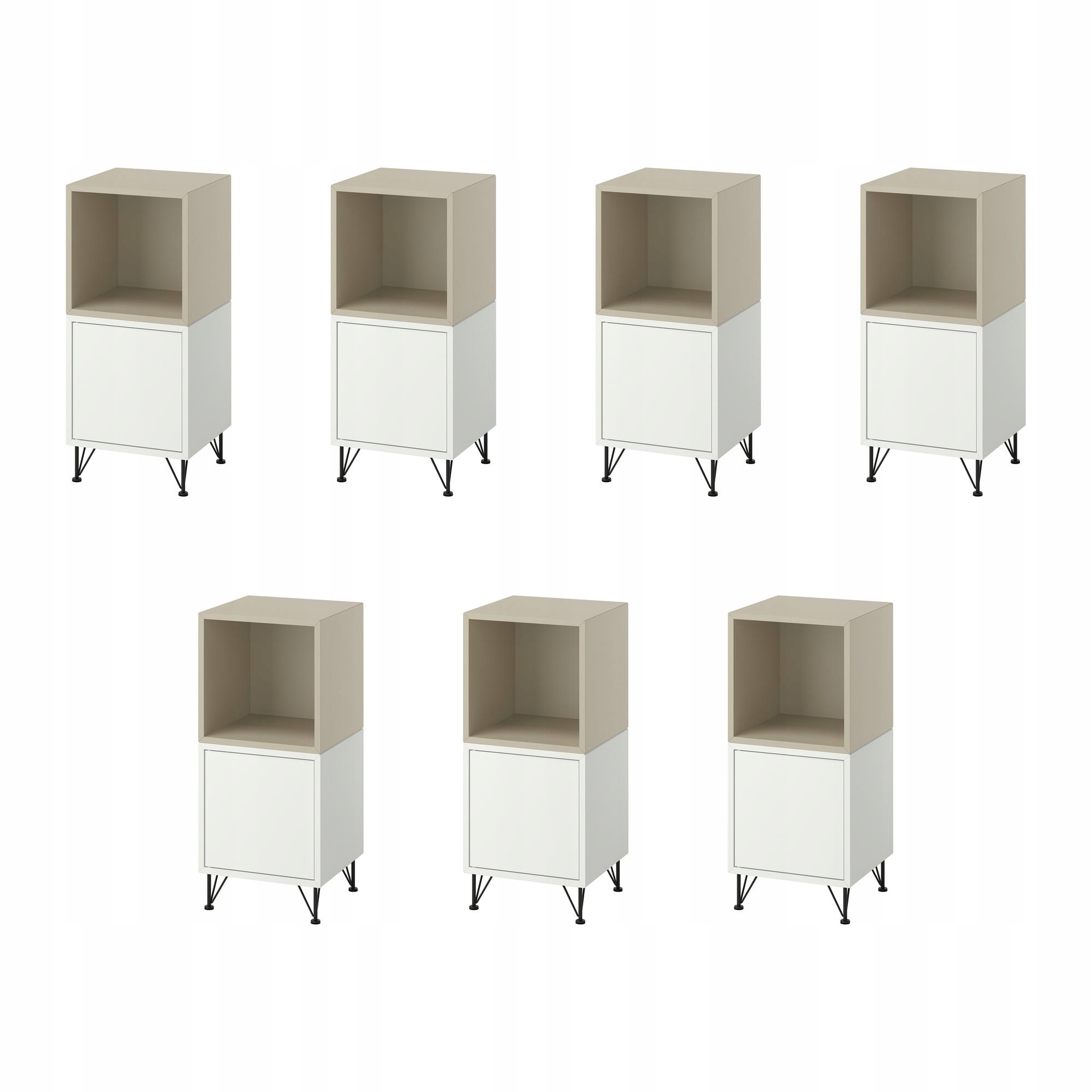 7 ks Kombinace skříněk s nožičkami 35x35x80 cm bílá béžová