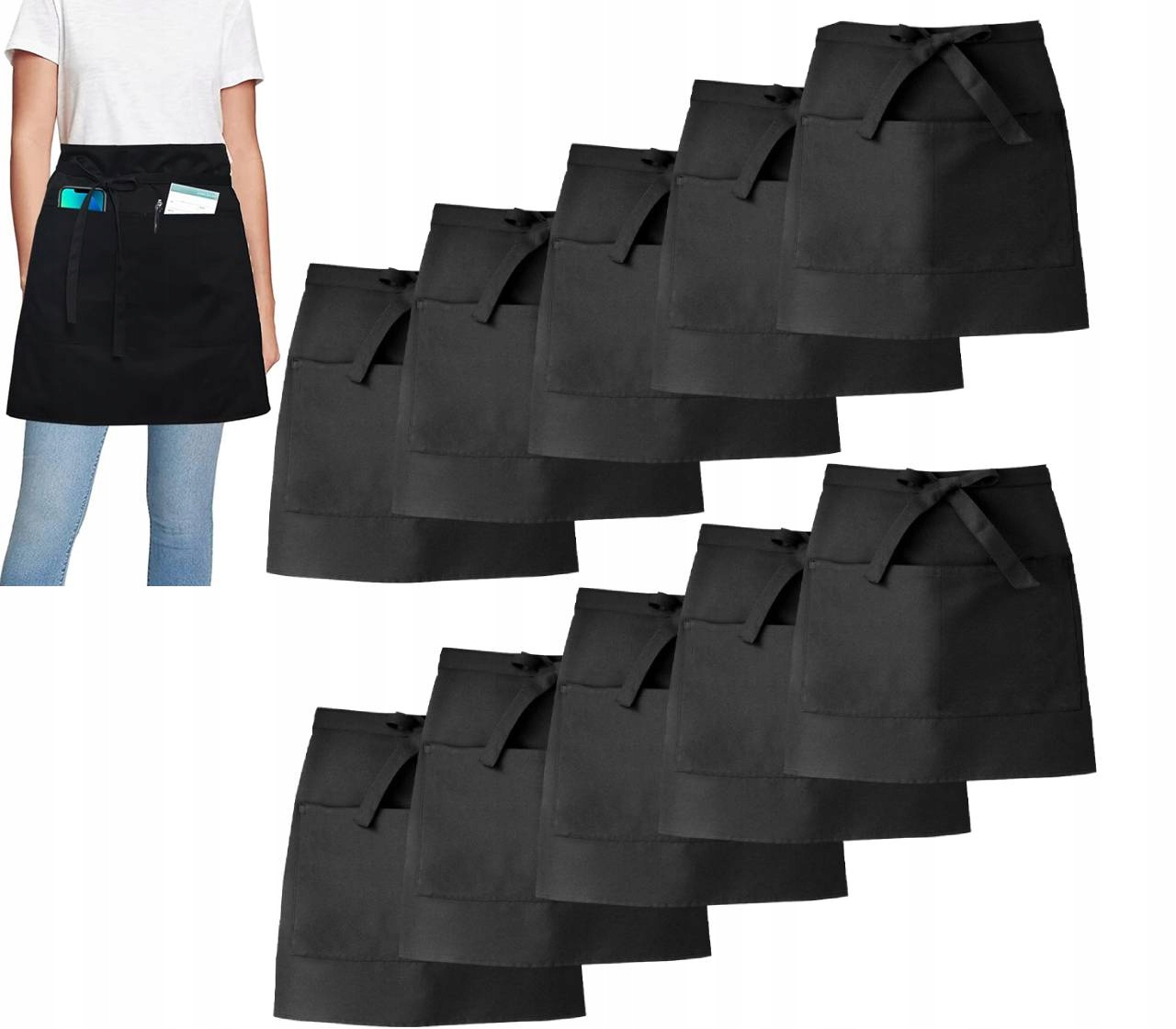 10 ks cateringových zástěr, číšníků, šéfkuchařů, bavlna zástěr 40*5 9 Cm