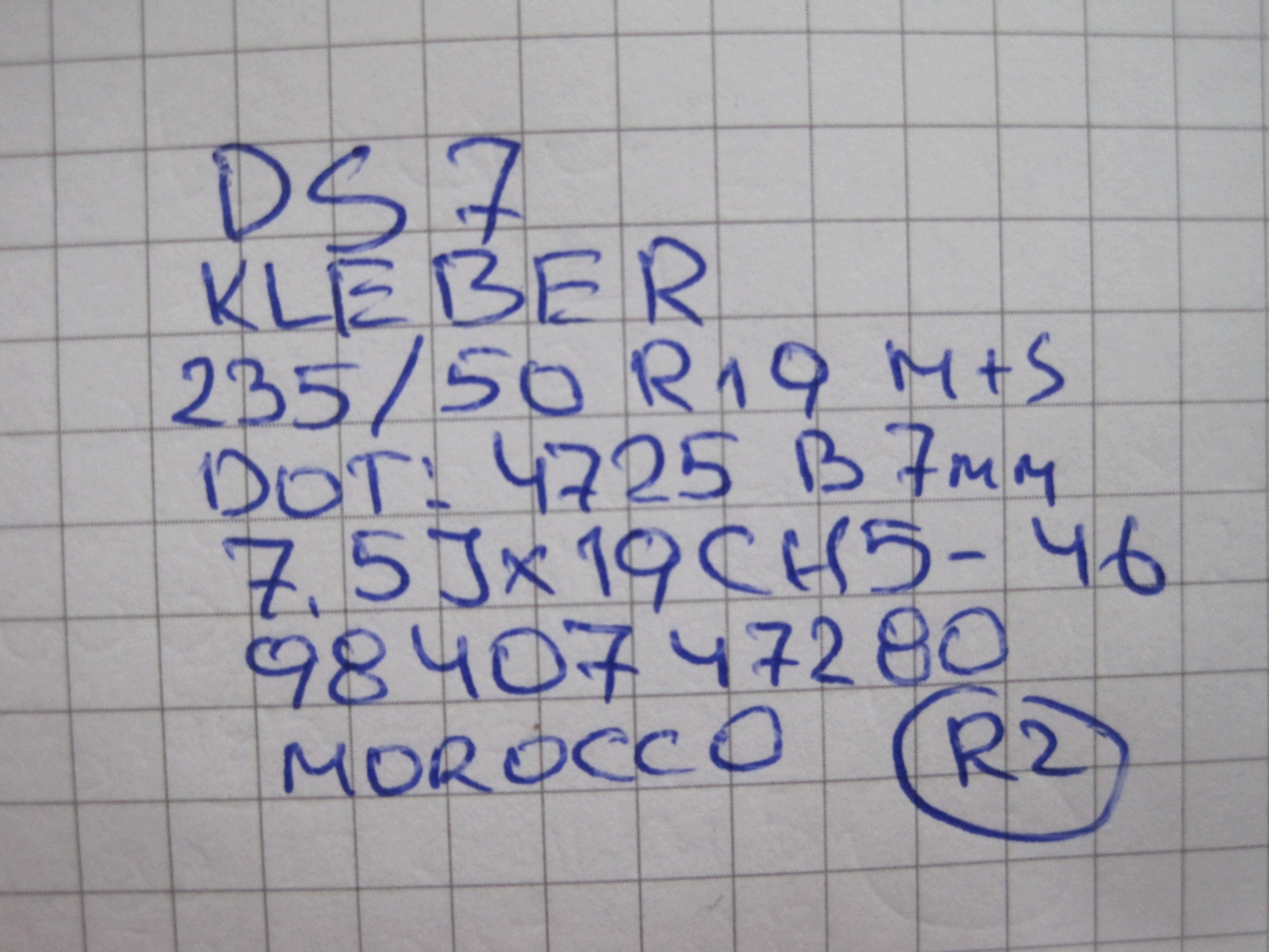 wheels discs tyres CITROEN DS7 R19 25R M+S