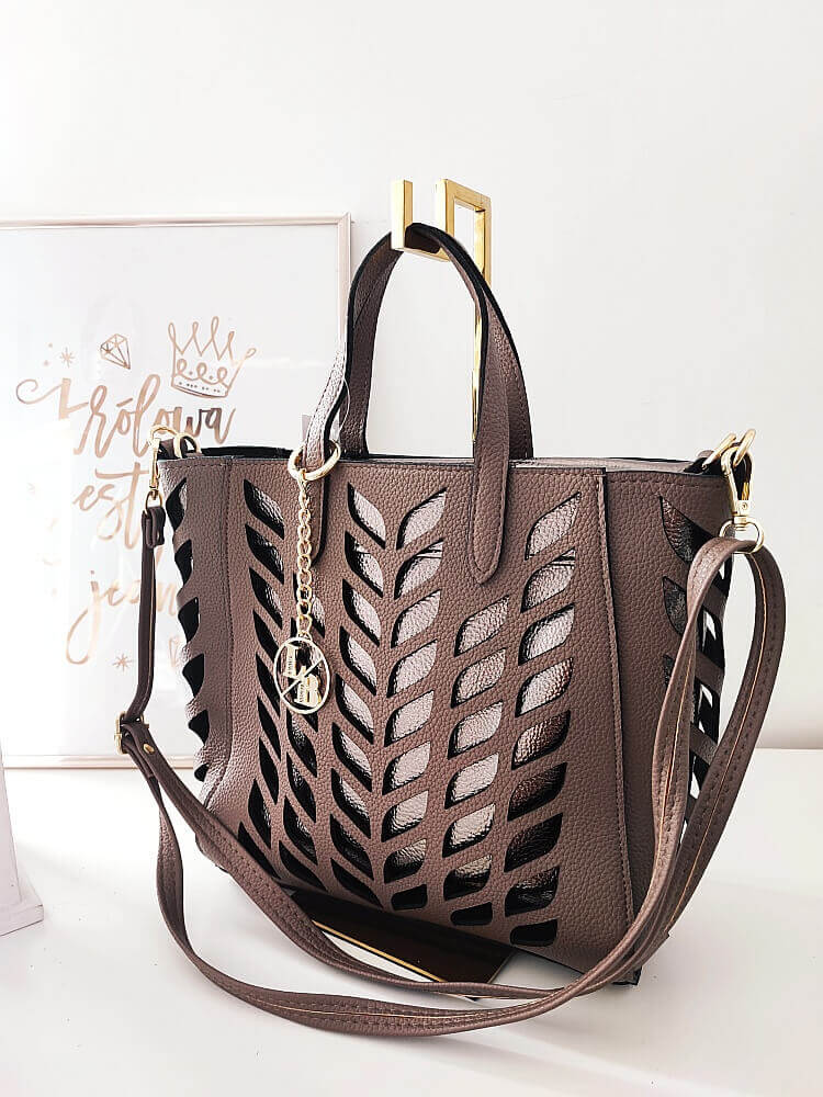 Laura Biaggi mini torebka shopperka ażurowa brązowa Wielkość mała (nie mieszcząca A4)