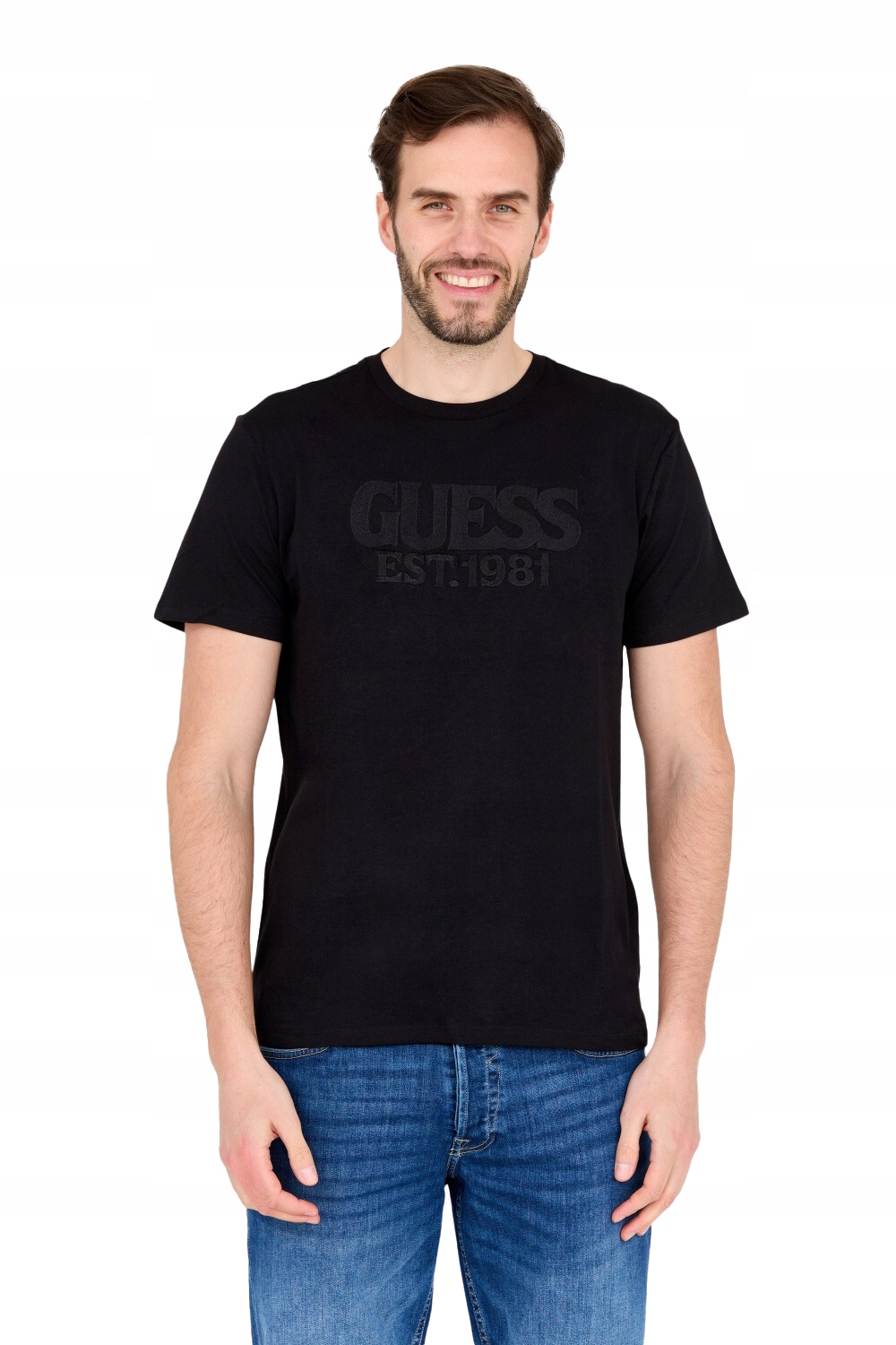 Guess Černé pánské tričko s vyšívaným logem XXL