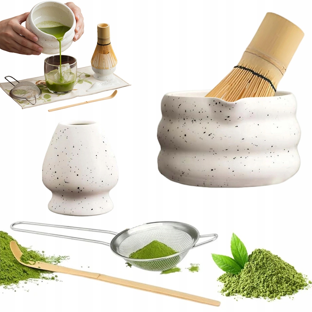Levně Sada Na Matchu 5V1 Keramická Miska Metla Lžička Bambus Premium