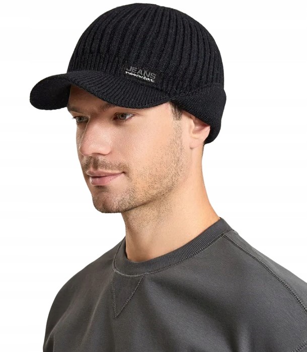 CIEPŁA CZAPKA ZIMOWA MĘSKA DAMSKA JESIENNA NAUSZNIKI Z DASZKIEM NA ZIMĘ Marka inna