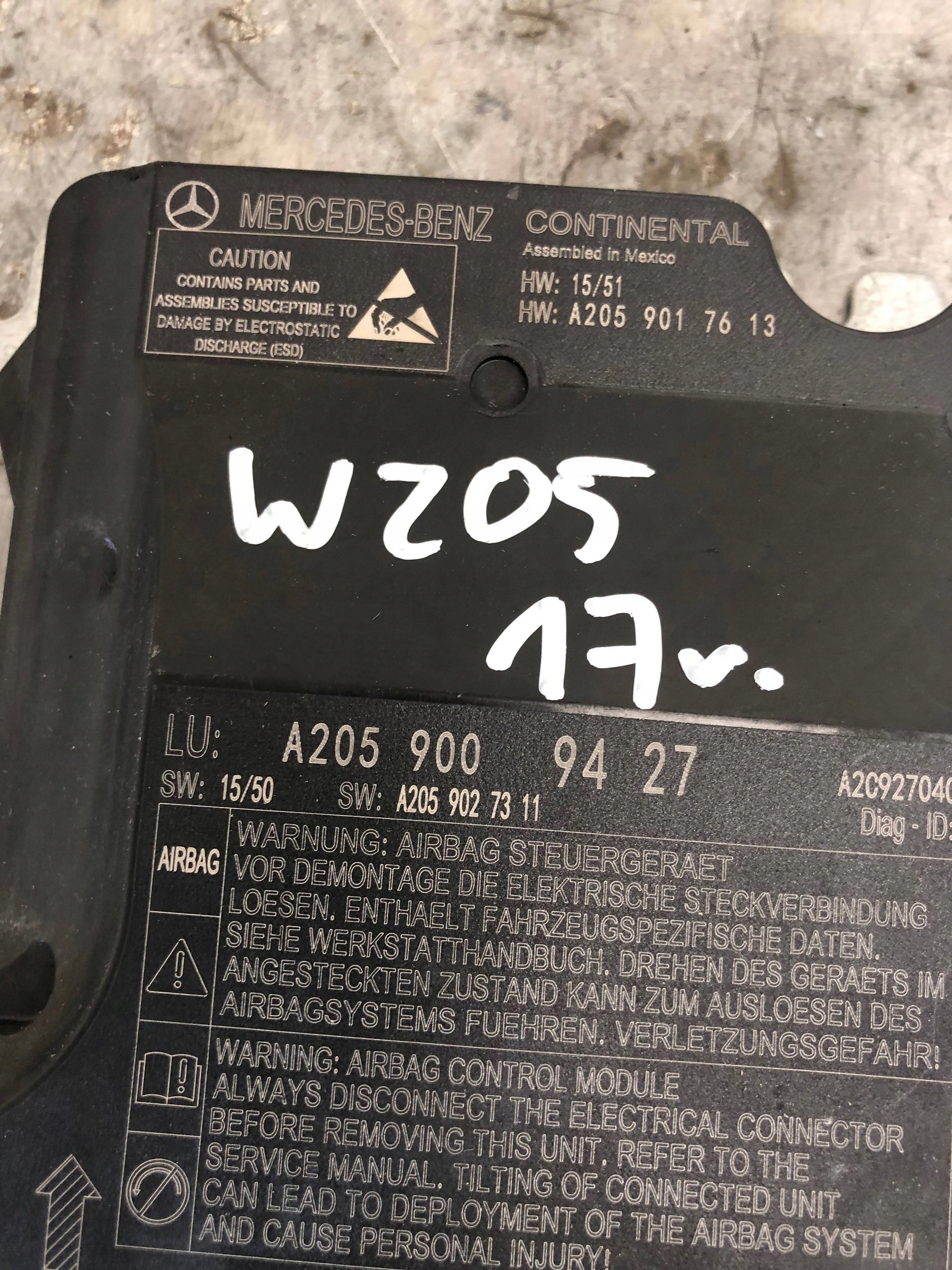 modulo SENSOR airbag MERCEDES W205 KOMBI A2059009427
