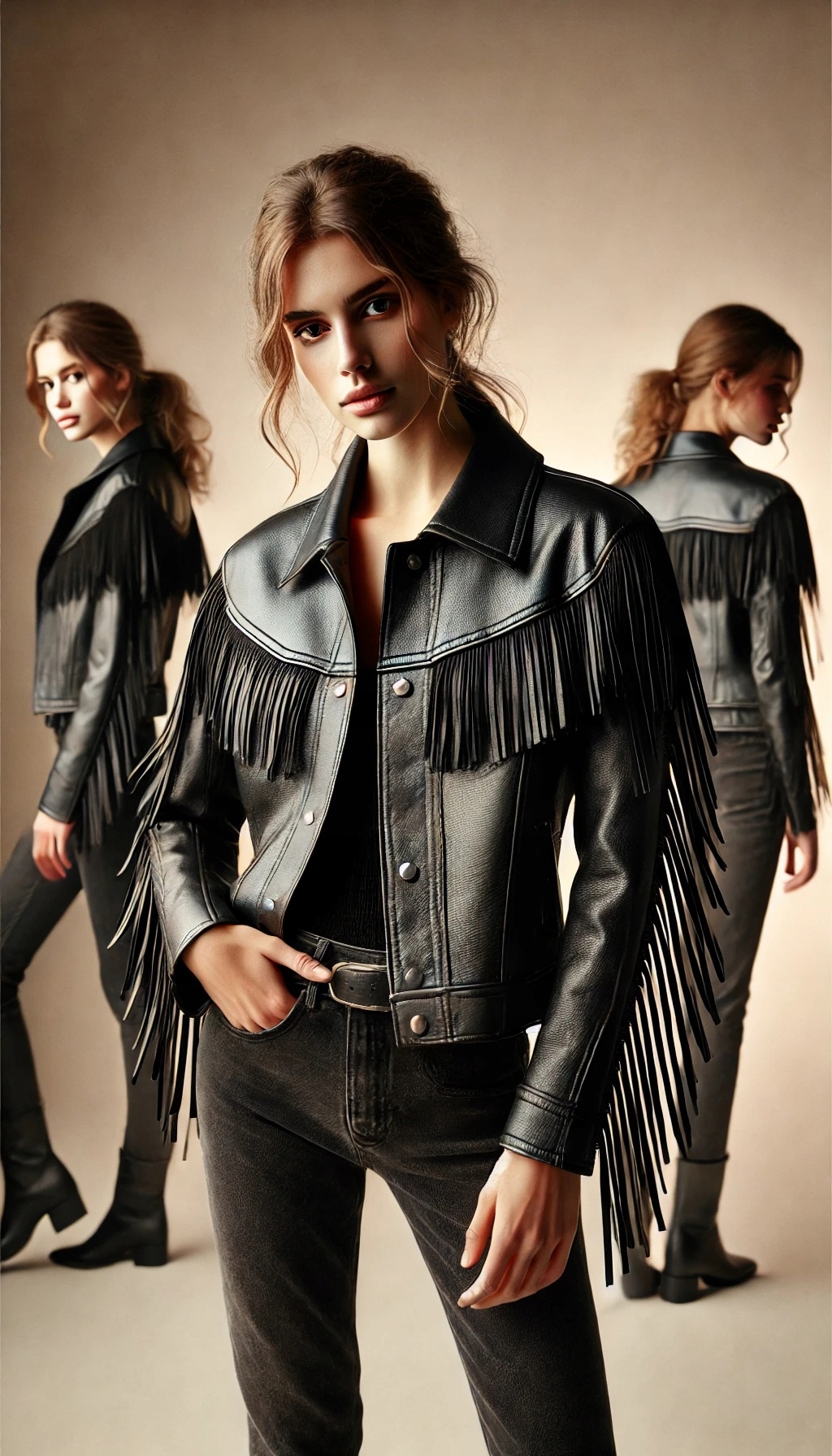 Kurtka damska z frędzlami Costume National M czarna skóra • Cena