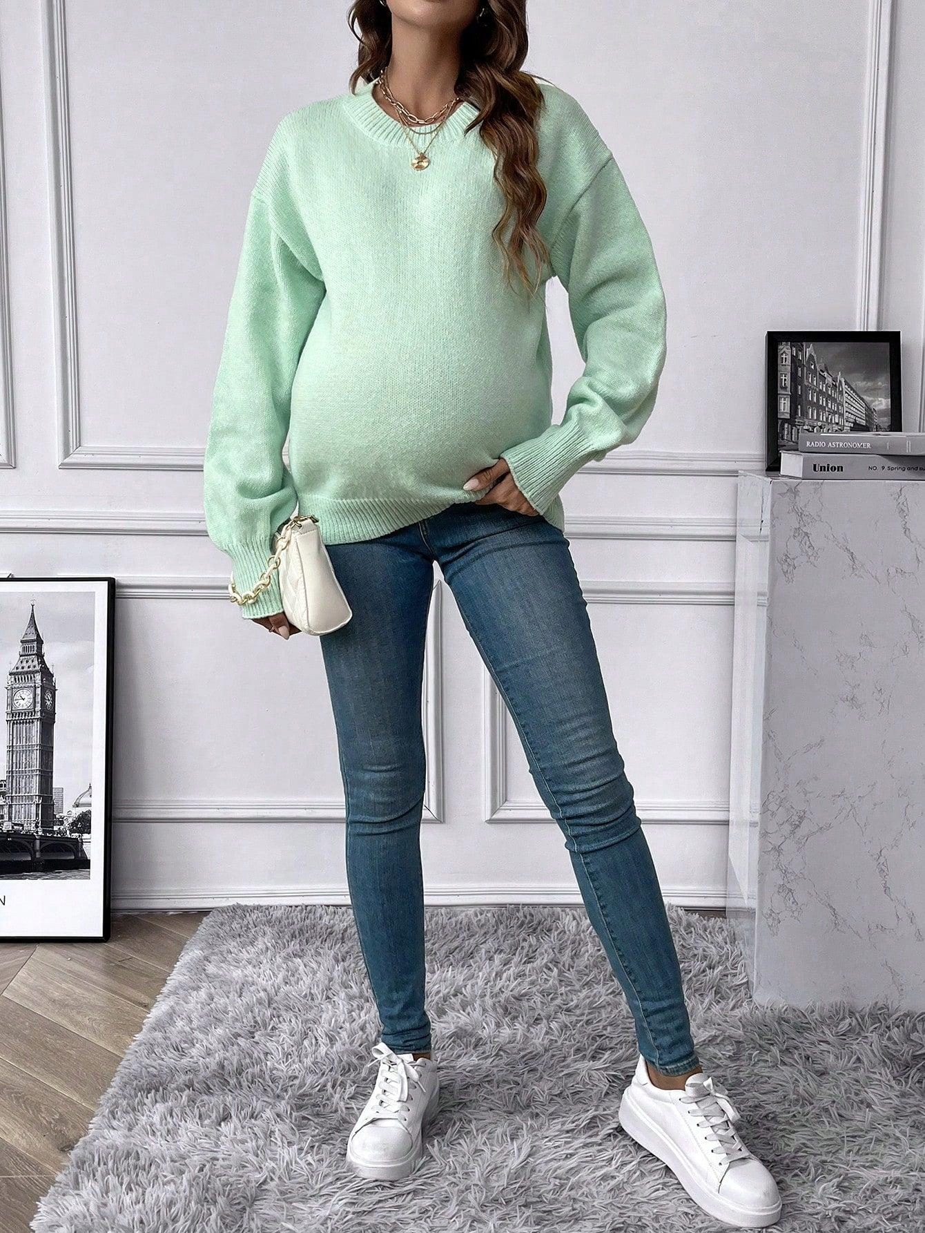 GŁADKI KLASYCZNY MIĘTOWY SWETER Z DŁUGIM RĘKAWEM LUŹNY SHEIN 40/42 Rękaw długi rękaw