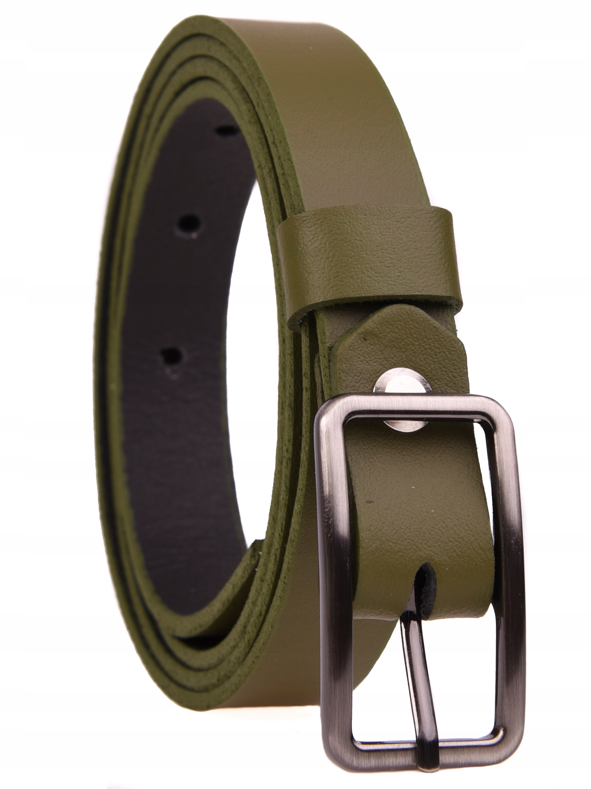 SKÓRZANY Pasek damski 2cm KHAKI do sukienek