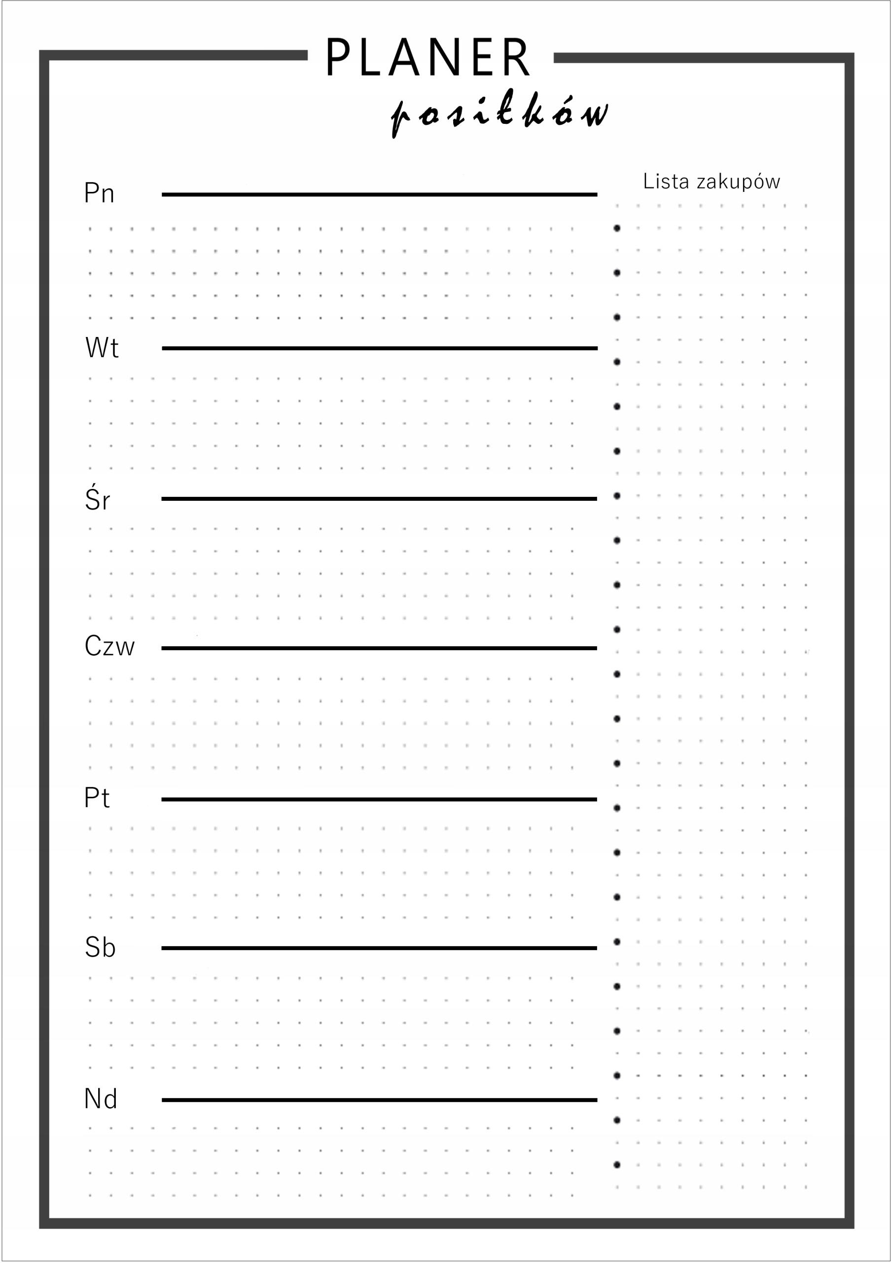 Planer posiłków samoprzylepny menu 30x40 Minimal