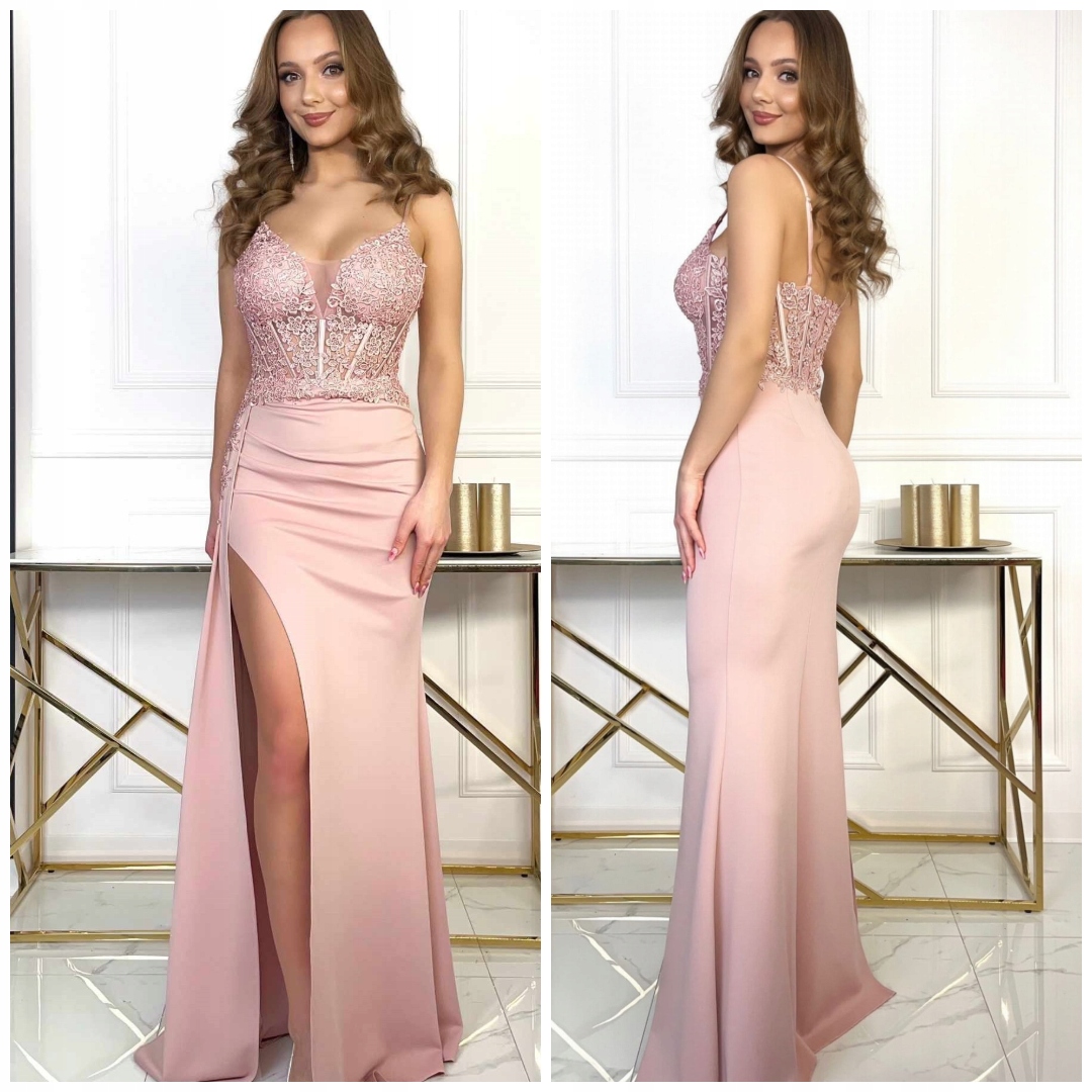 Dlouhá omoda Pudrová Růžová šaty s rozparkem na svatební hostina Xs