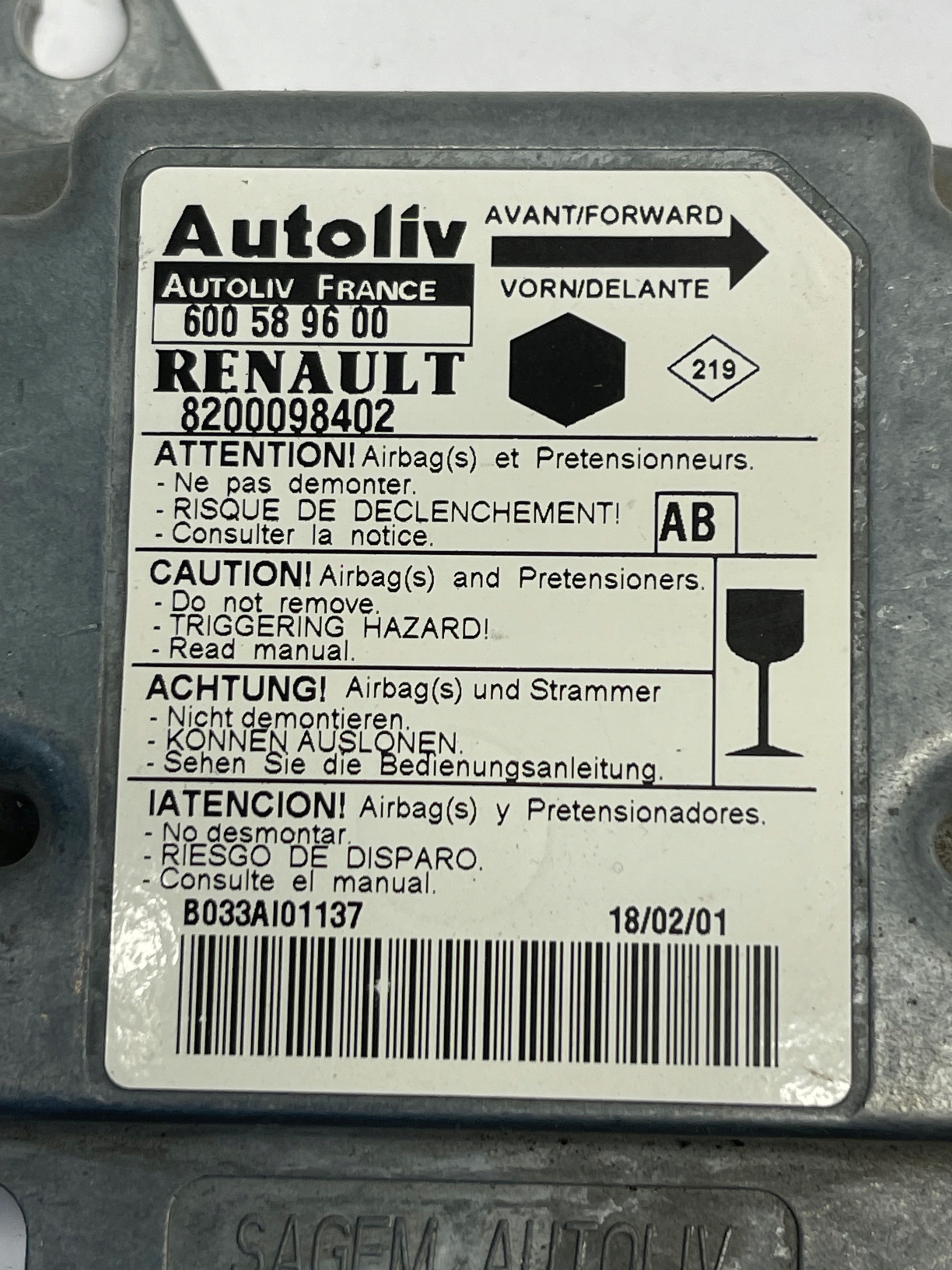Module sensor Airbag Renault OE 8200098402