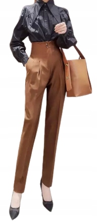 MD elegantní kalhoty s vysokým pasem camel 2XL
