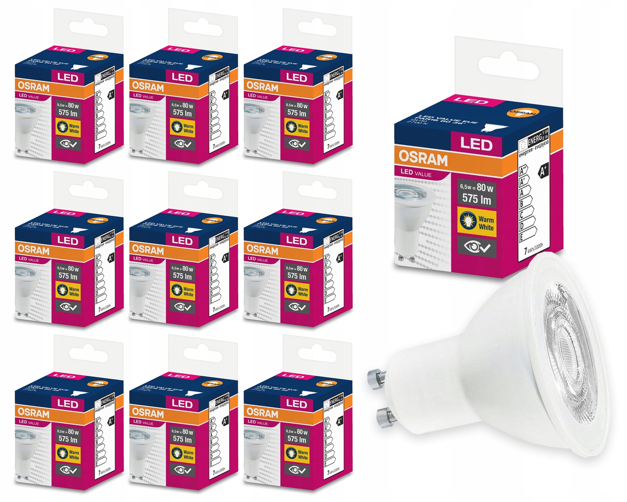 

10x Żarówka Led GU10 6,9W 80W 36' 2700K Osram