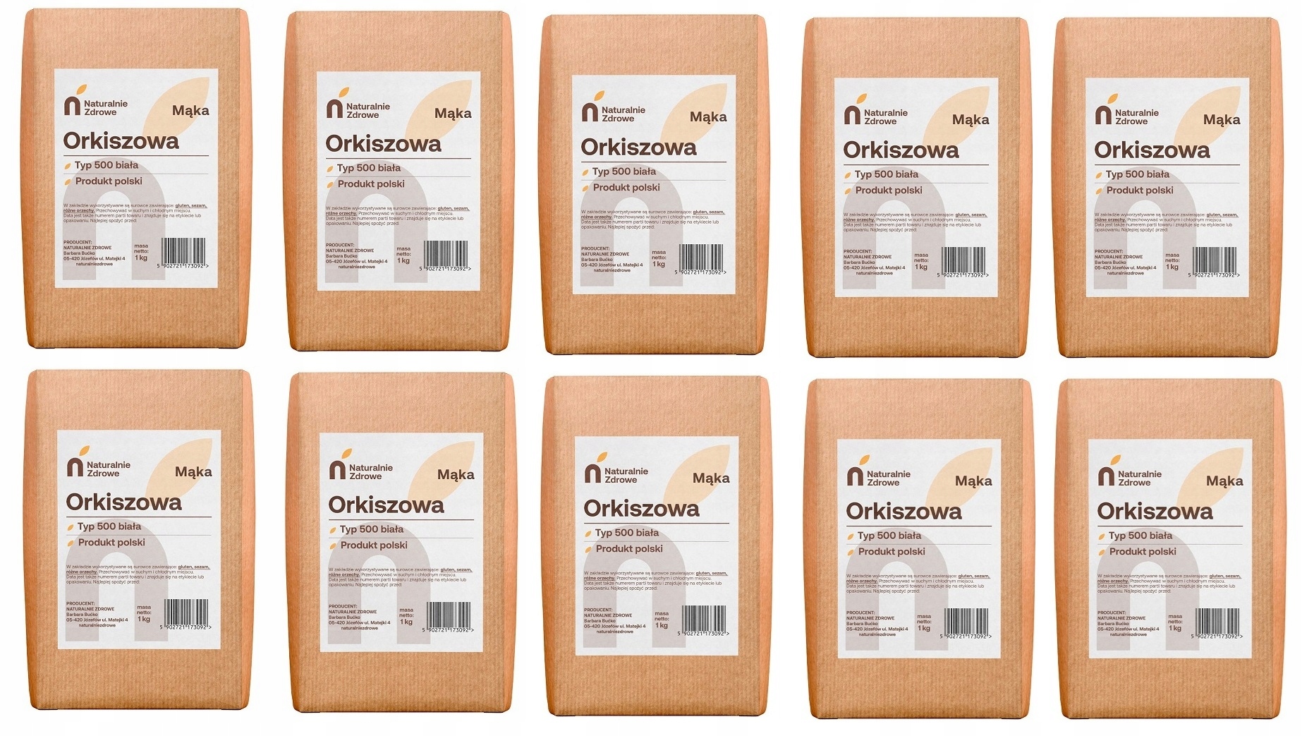 Mąka Orkiszowa Biała Typ 500 Naturalna Naturalnie Zdrowe 10kg (10x1kg)