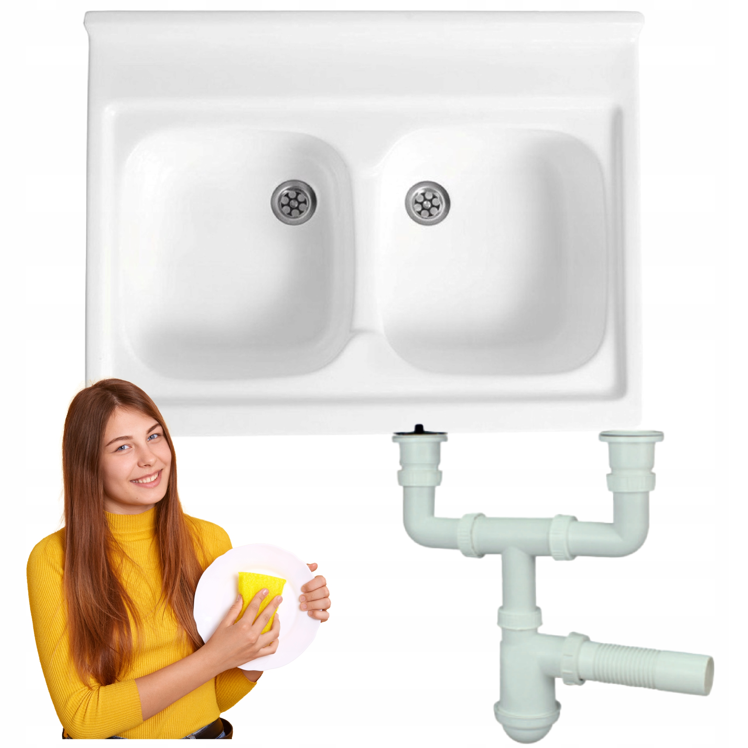 Dvojkomorový kuchynský drez biely 80x60 sifónový set
