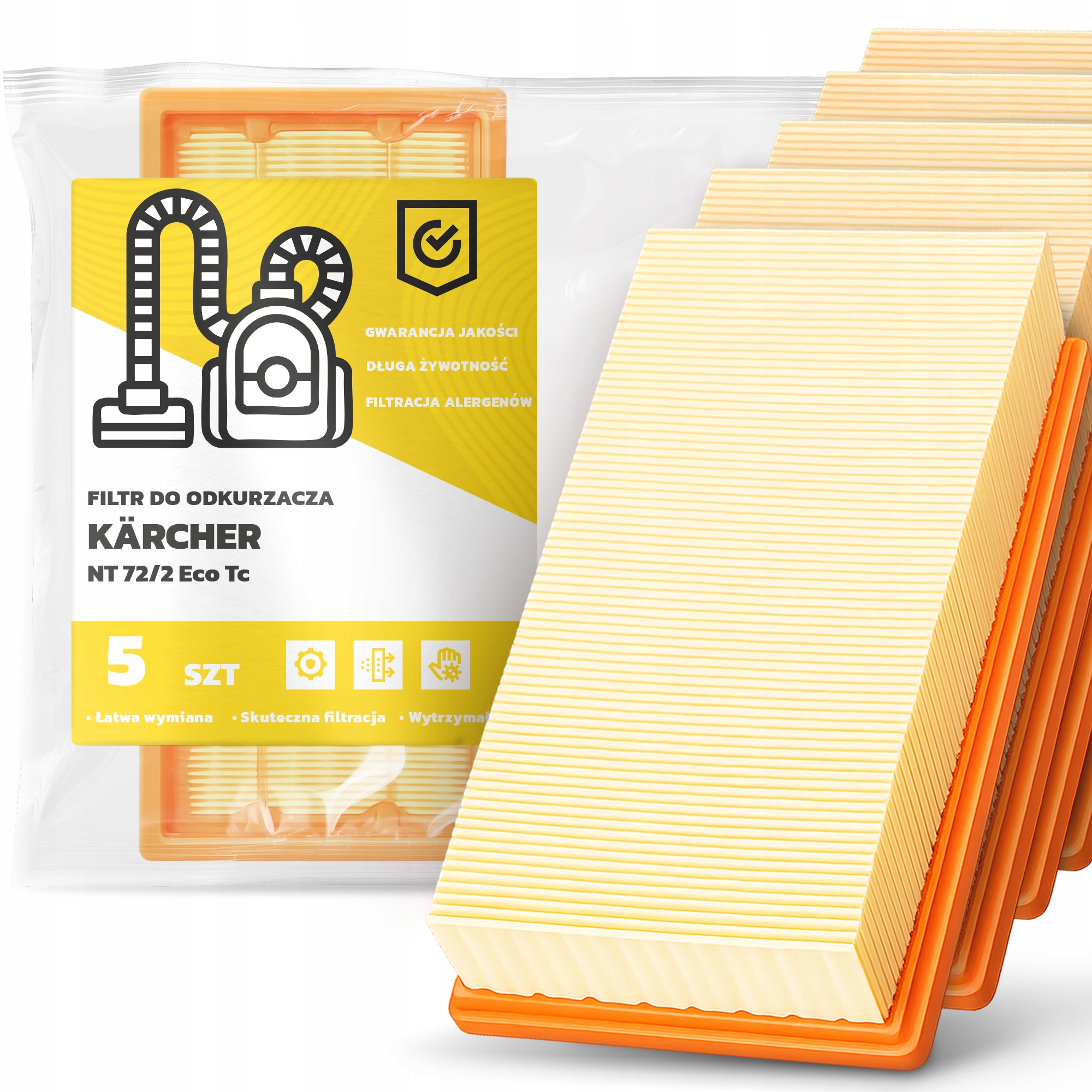 5 x Vzduchový Filtr Pro Vysavač Kärcher Nt 72/2 Eco Tc Výkonný Filtr Em-w