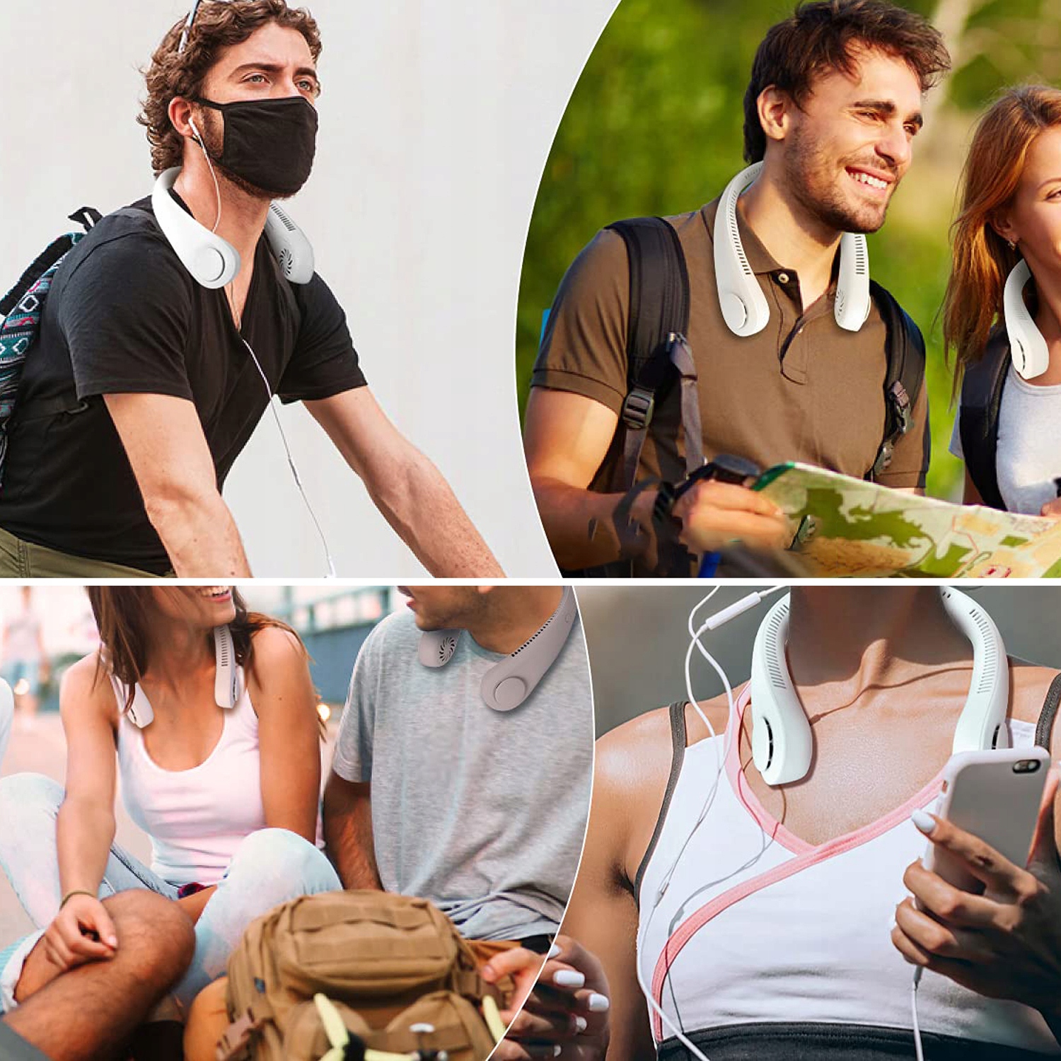 MINI WIATRAK SPORTOWY WENTYLATOR PRZENOŚNY NA SZYJĘ USB 3 PRĘDKOŚCI BIAŁY Kolor dominujący biały