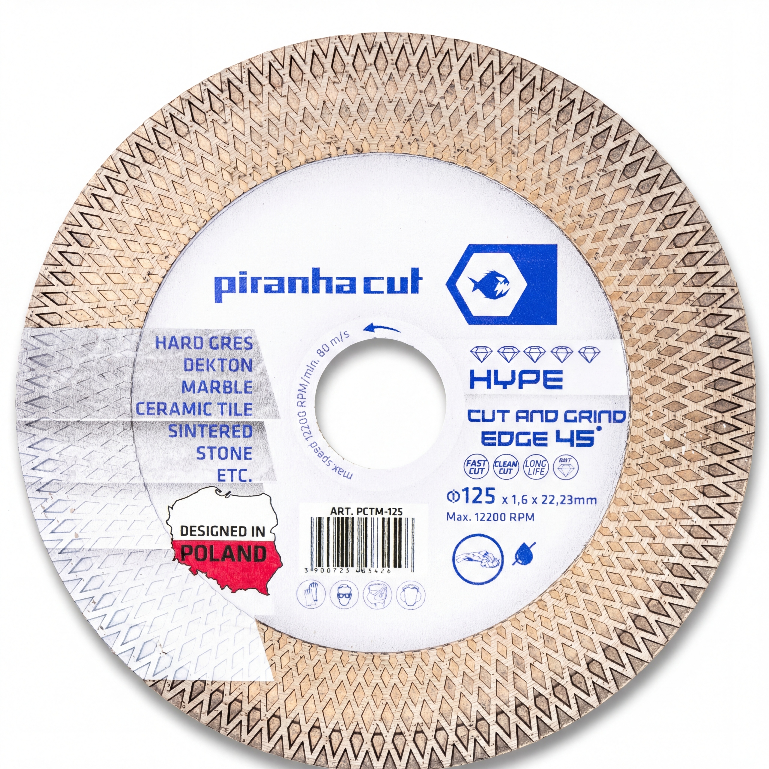 Tarcza Diamentowa Do Cięcia Gresu Ceramiki Płytek Szlifowania 45° 90° 125MM