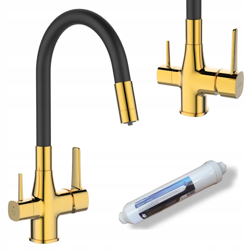 Tessa Flexibilní Kuchyňská Baterie S Filtrem Vody Glamour Černá Zlatá