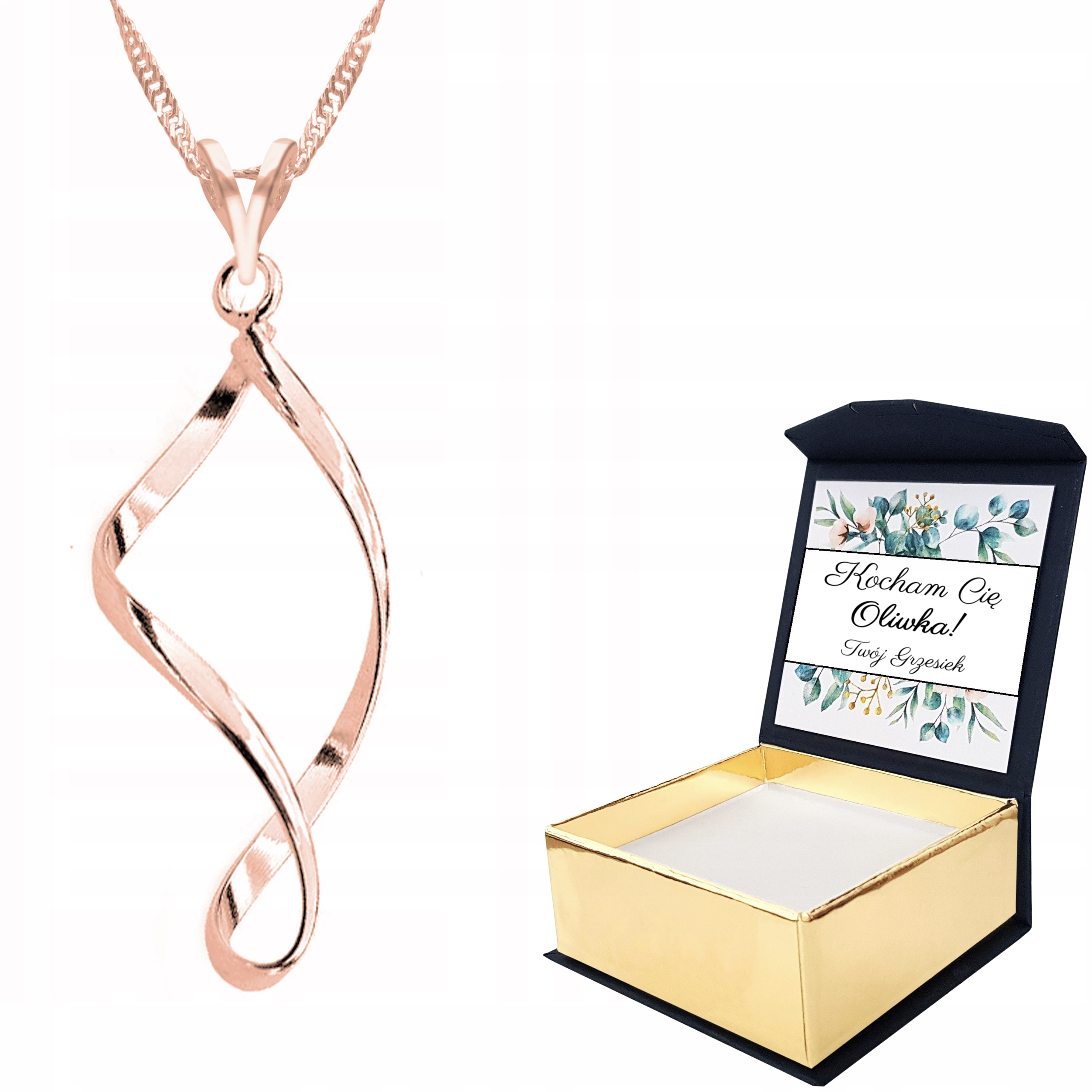 Náhrdelník růžové zlato 925 Spirala Vlastní Potisk