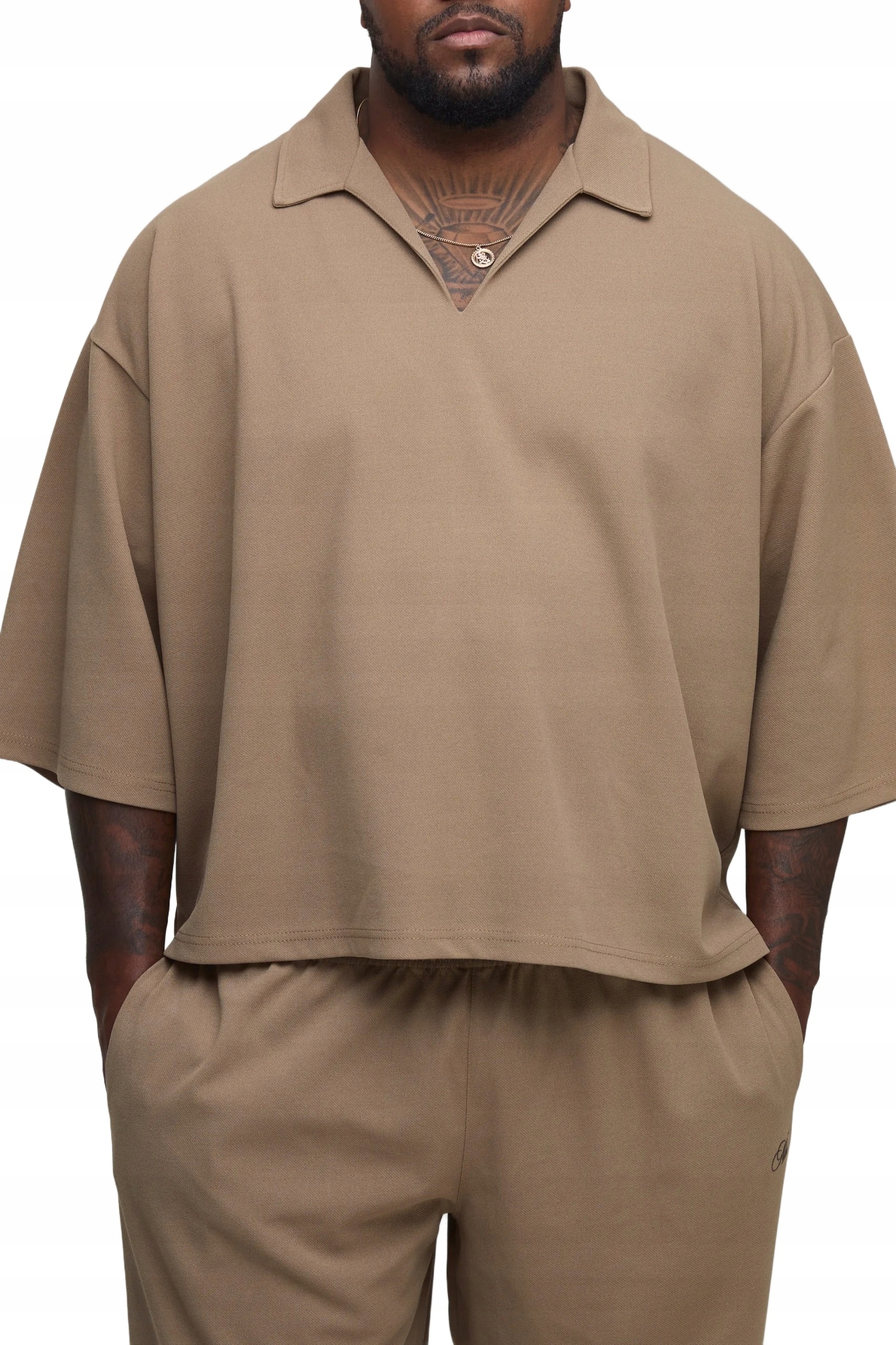 Boohooman Pánská Košile Casual Béžová S Krátkým Rukávem, Límeček XXL Z3A