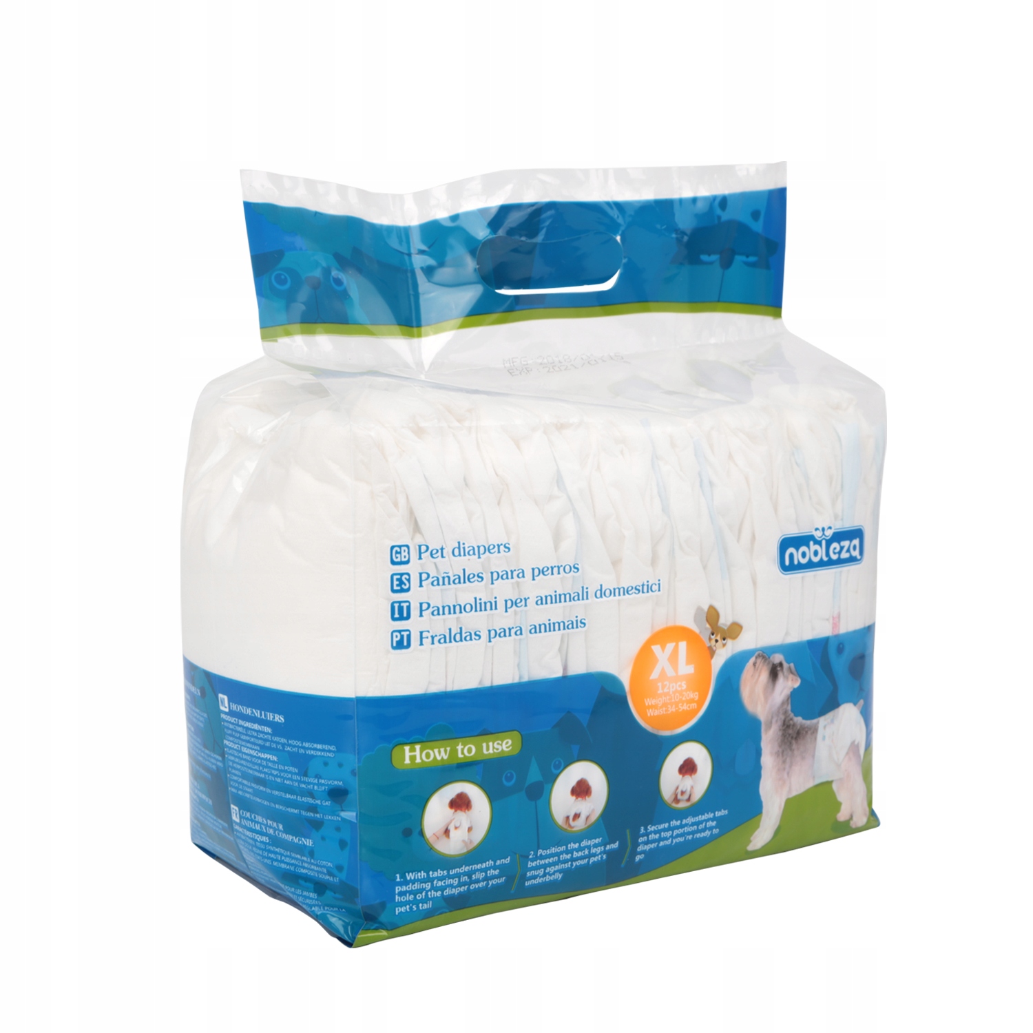 

Pieluchy XL dla zwierząt talia 34-54cm 12 szt