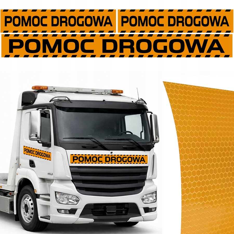 3 Naklejki Odblaskowe Tir Pomoc Drogowa Autolaweta Laweta Holownik 150cm