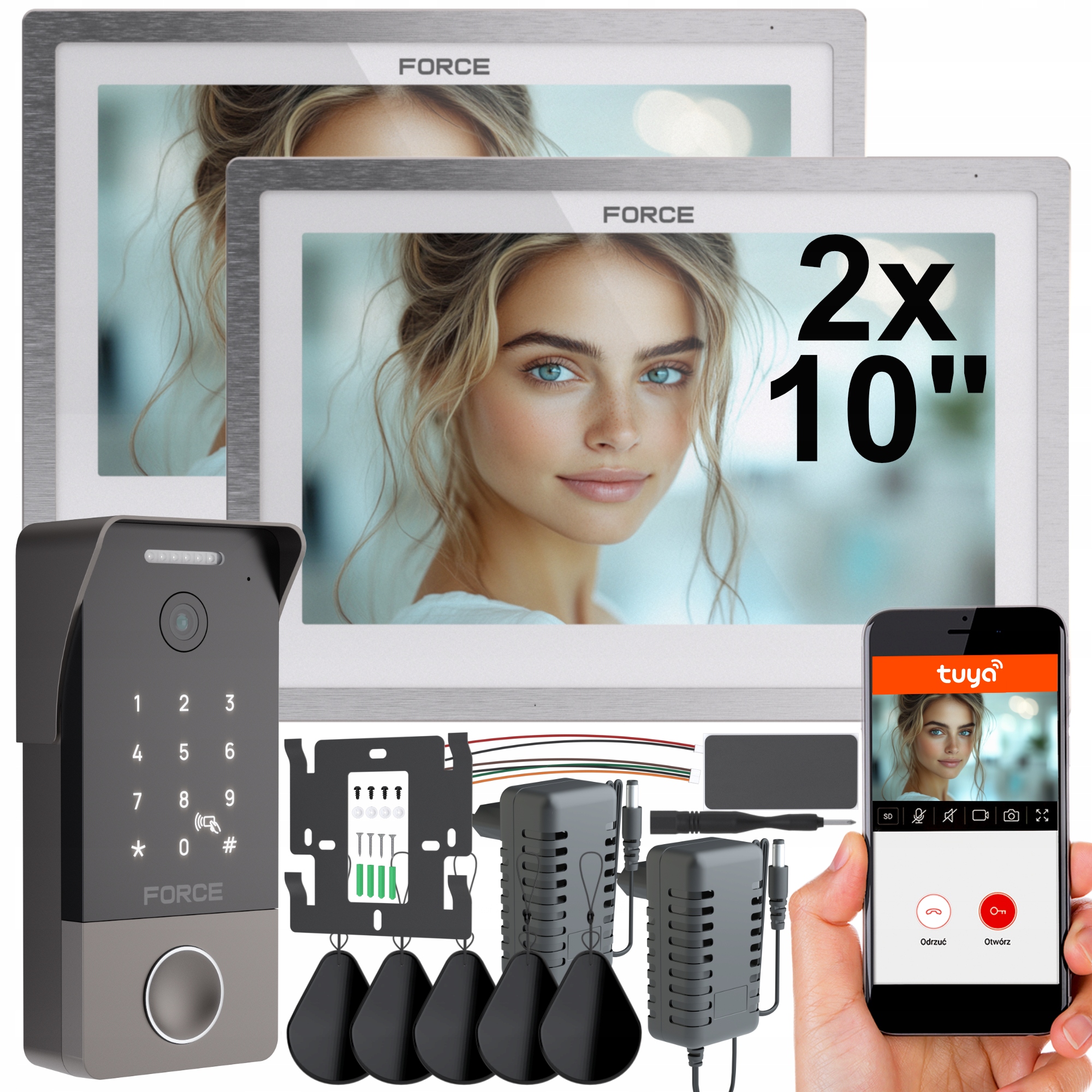 Videodomofon Force Piano Duo 2x Monitor 10" Bílý Full Hd Tuya WiFi