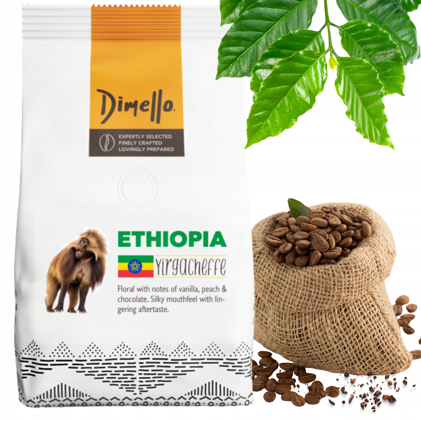 Levně Káva zrnková Ethiopia Yirgacheffe 100% Arabica Dimello 250 g